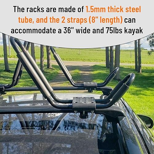 Miniatura 3 de ECOTRIC Portaequipajes universal para kayak, barra en J, soporte para kayak HD, canoa, barco, surf, esquí, tabla de techo, montada en barra