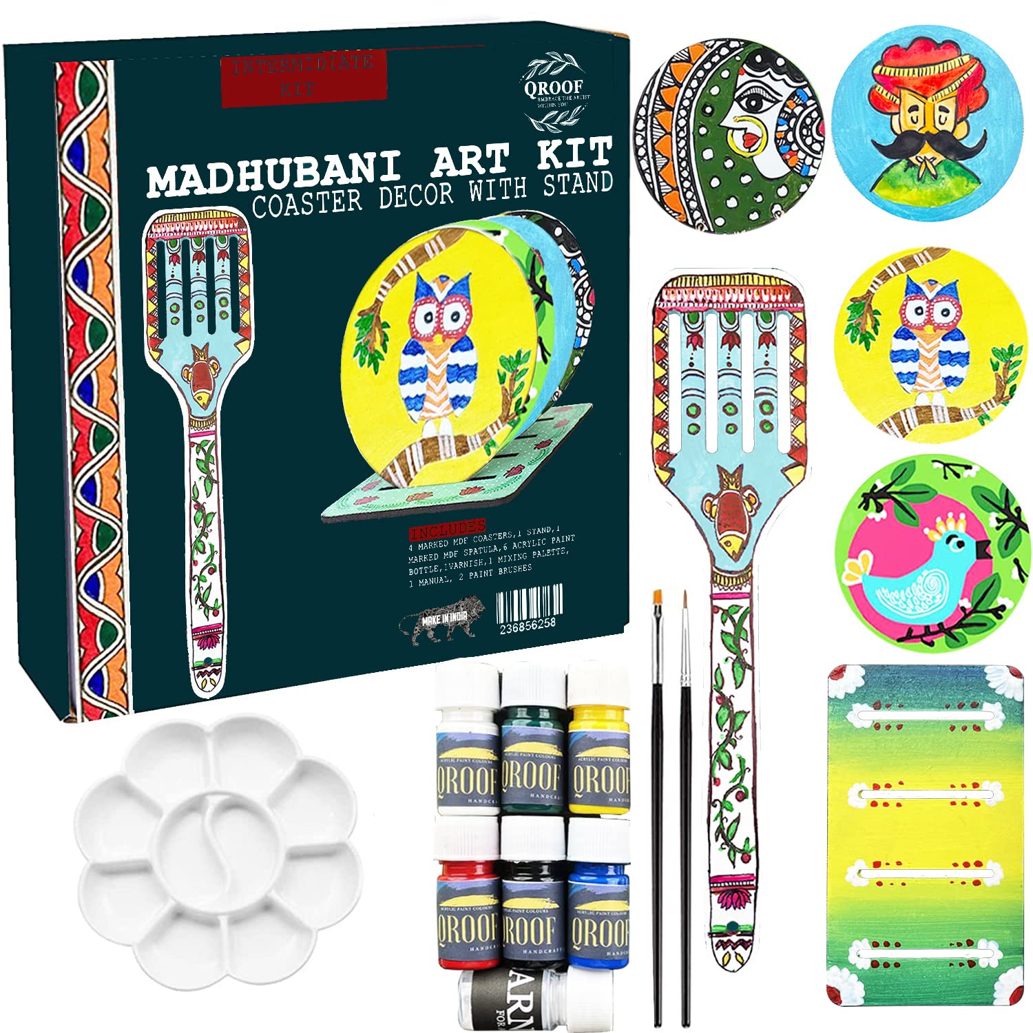 Qroof Madhubani Art Painting Kit Tea Coasters with Stand | Art and Craft for Girls Age 9-12 | Madhubani Art Kit for Girls 12-15 | Gift for Girls 10 Years+, Adults Artist Hobby Kit, (B0BBGW2PMH) Amazon Price History, Amazon Price Tracker