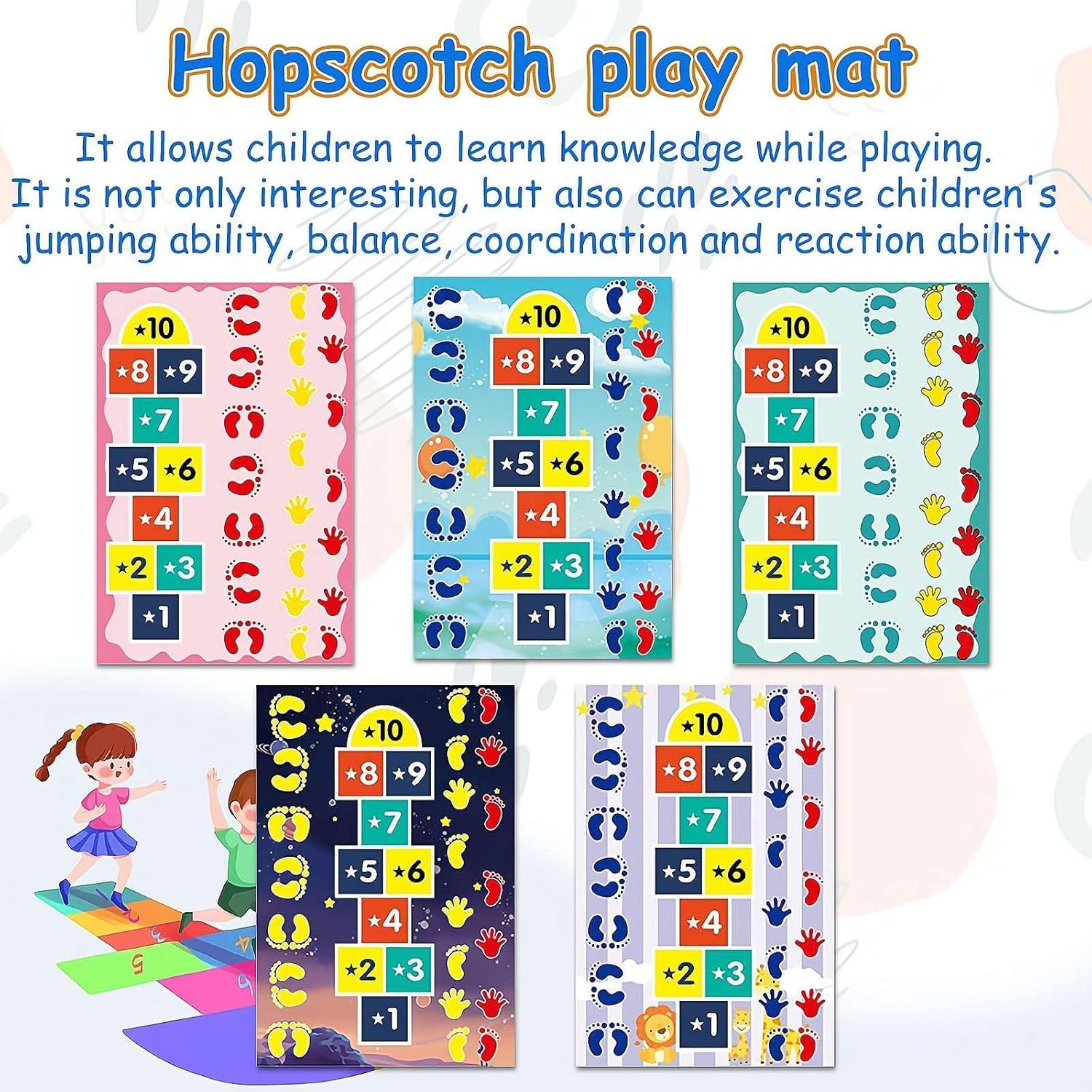 Slippery Hopscotch for Adults Kids, Hopscotch Outdoor Game, Kids Hand and Feet Game, Kids Jumping Carpet Mat, Slippery Hopscotch Game for Adults, Hopscotch Mat for Kids Outdoor