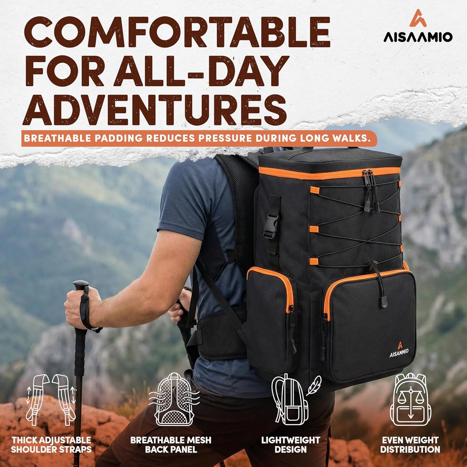 Large Cooler Backpack Insulated Waterproof – Backpack Coolers Insulated Leak Proof for Men & Women – Waterproof Soft Backpack Cooler for Beach, Camping, Travel & Hiking – Holds up to 50cans - Image 5