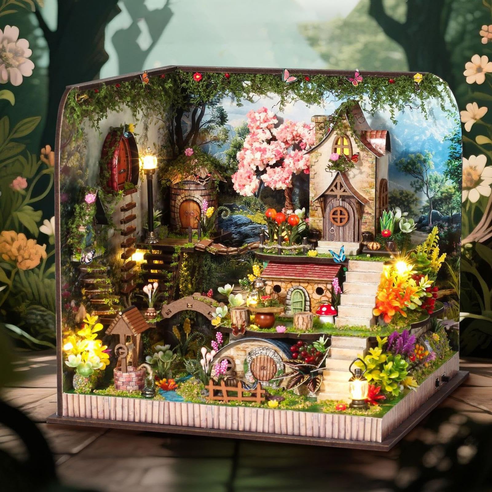 Miniaturhaus-Bausatz Leseecken-Bausatz, kreative Tischdekoration | Handgefertigtes Feenhaus Teenager, Zuhause, Bibliothek, Schlafzimmer, Bücherregal, Feiertage, Klassenzimmer