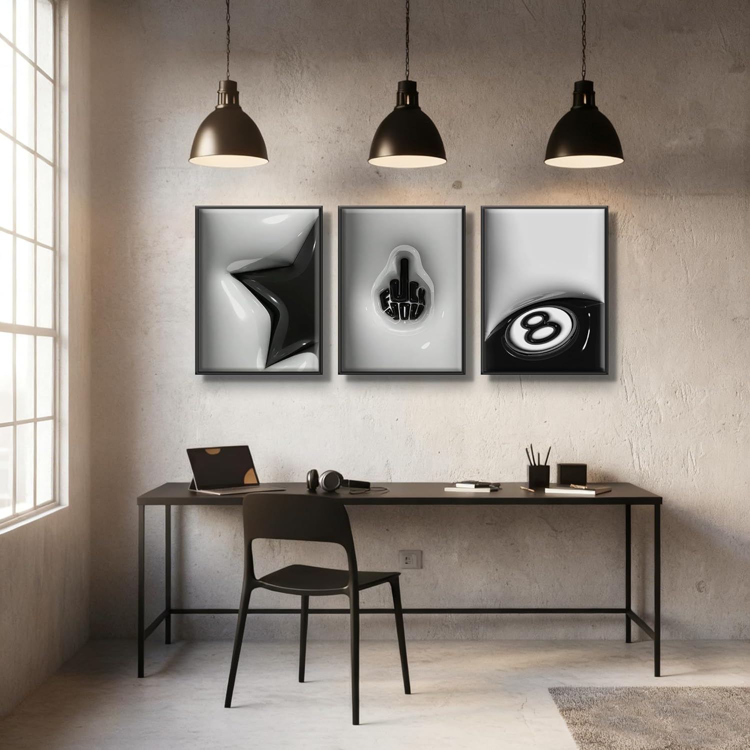 WNRTEKNK 3Pcs Lucky 8 Ball Wall Art Black And White Pictures Y2K Wall Decor Trendy Star Canvas Funky Lucky Preppy Painting Print for Apartment Dorm Teenager Room 16X24 in UNFRAMED Poster