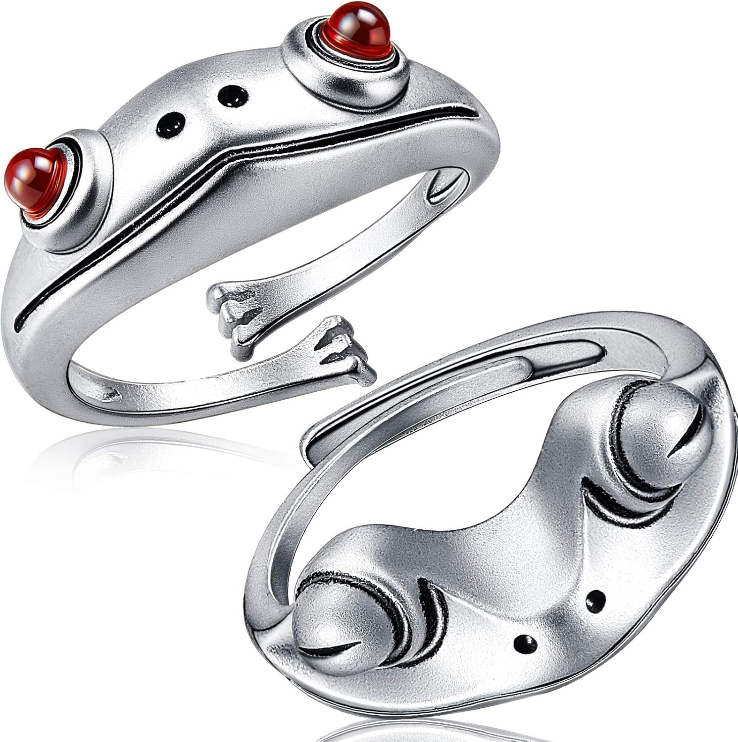Yaomiao 2 Pieces Frog Rings Silver Frog Open Rings Vintage Cute Animal Finger Adjustable Rings for Women Party Jewelries