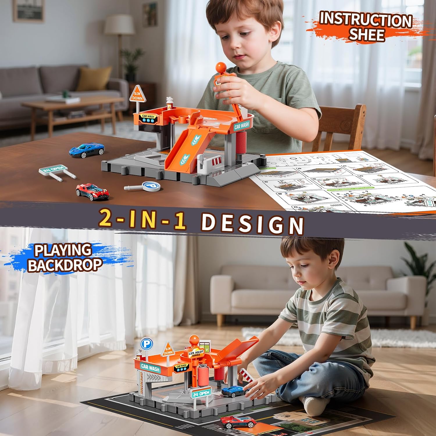 Kids Car Wash Toy, Toy Cars Playsets, 1:64 Scale Die-Cast Toy Cars image 5