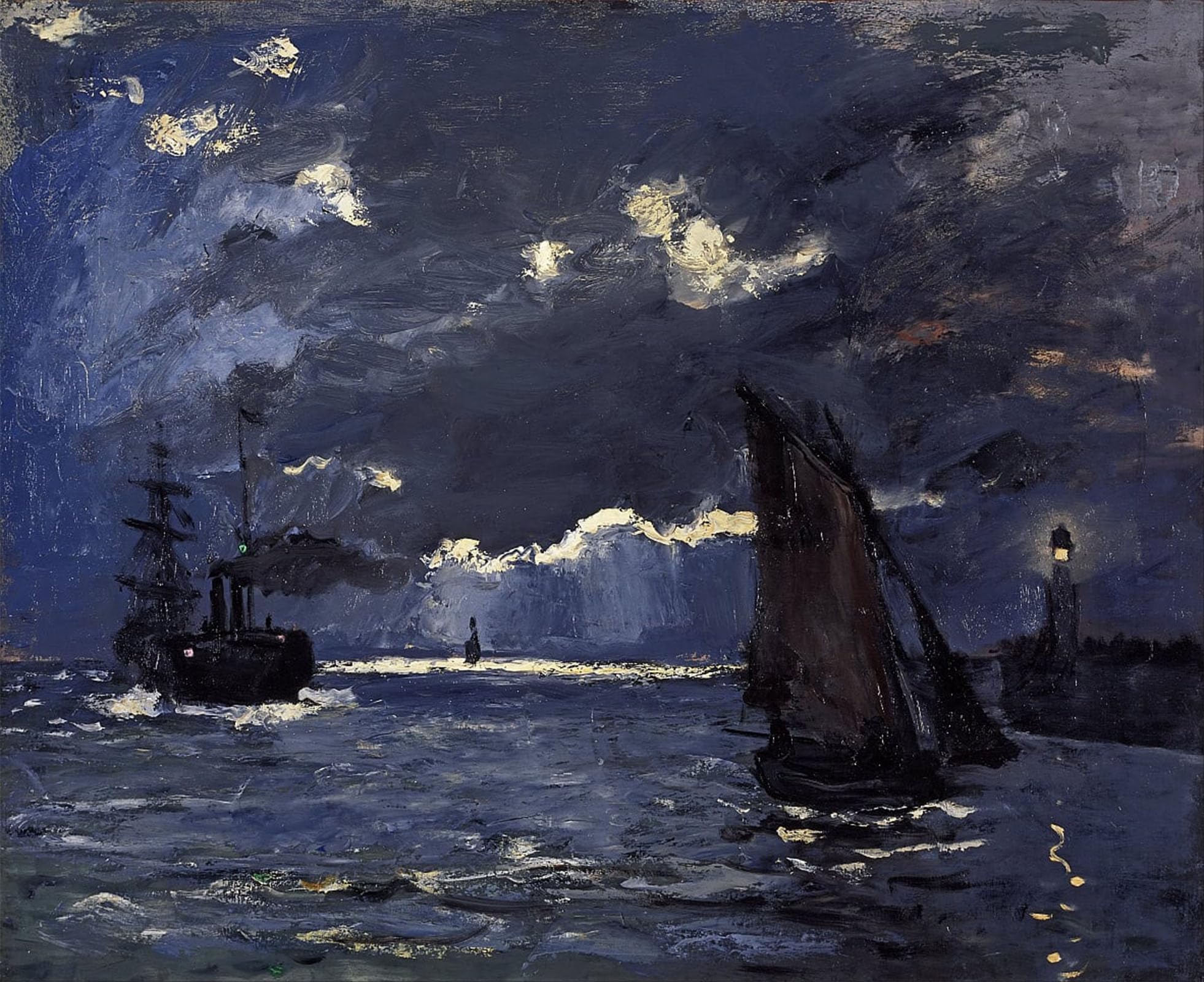 ARTXLXXBN Famous Art Print Poster Vintage Wall Art a Seascape Shipping by Moonlight by Claude Monet Canvas Art Poster for Home Decor 60x90cm