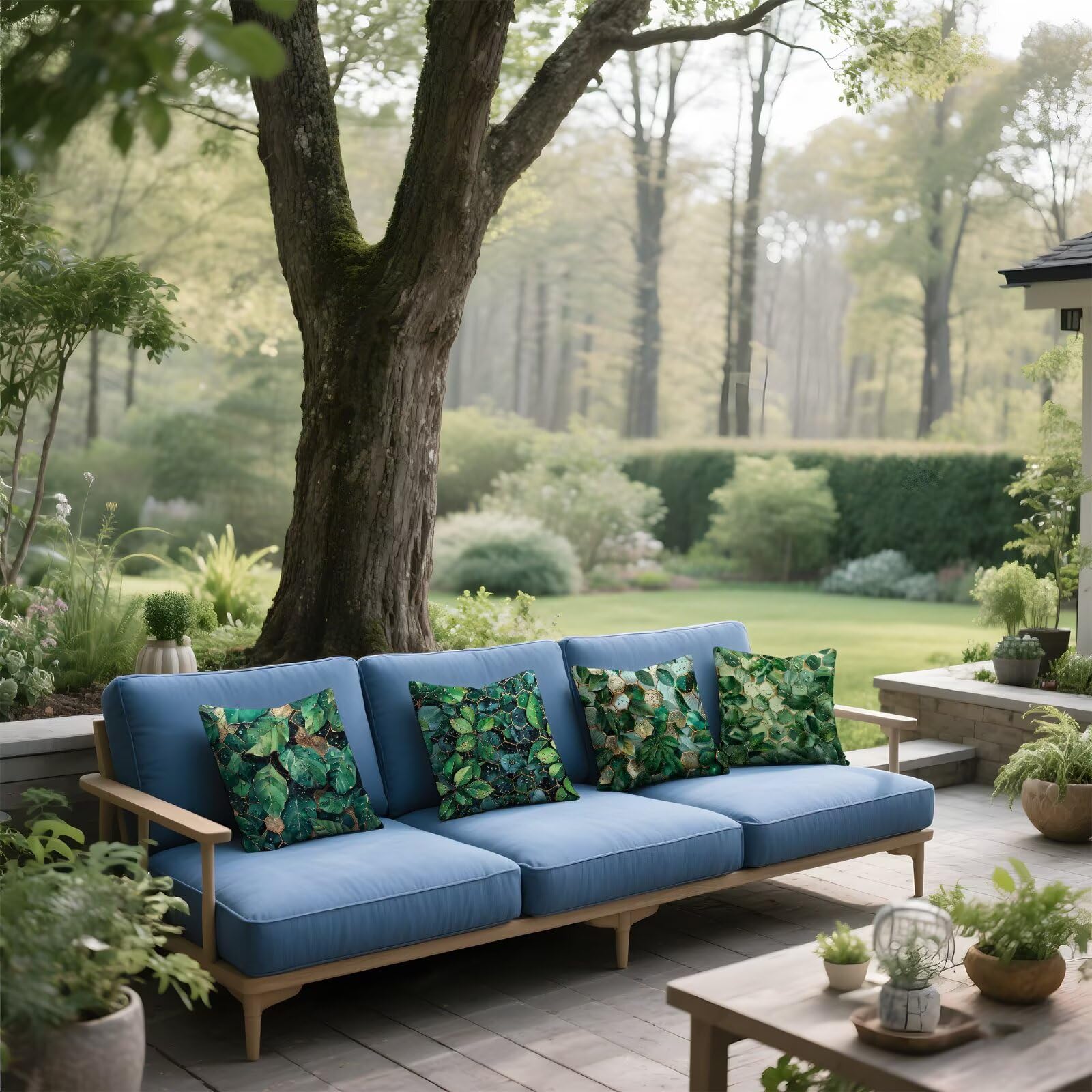 Kissenbezug 60x60cm Outdoor Kissen Grün Outdoor Kissenbezug modern Sofakissen Kissenbezüge Samt Sofa Kopfkissenbezug Zierkissen 4er Set, Dekokissen Couchkissen, für Schlafzimmer Deko Wohnzimmer Q-377