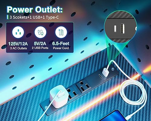 Miniatura 6 de MOTPK Escritorio pequeño para juegos con luces LED y toma de corriente, escritorio de computadora de 39 pulgadas para espacios pequeños, mesa de