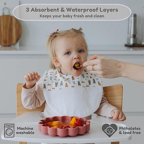 Miniatura 2 de Babero de gran tamaño para bebé, baberos impermeables extra grandes para niños de 6 a 24 meses, 100% algodón y bambú