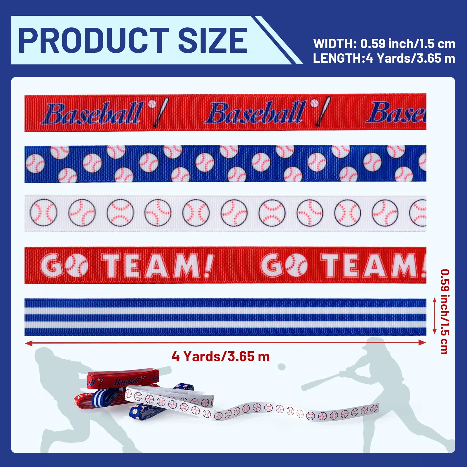 Snapklik.com : Baseball Ribbons 5 Rolls 20 Yards Total, 5/8