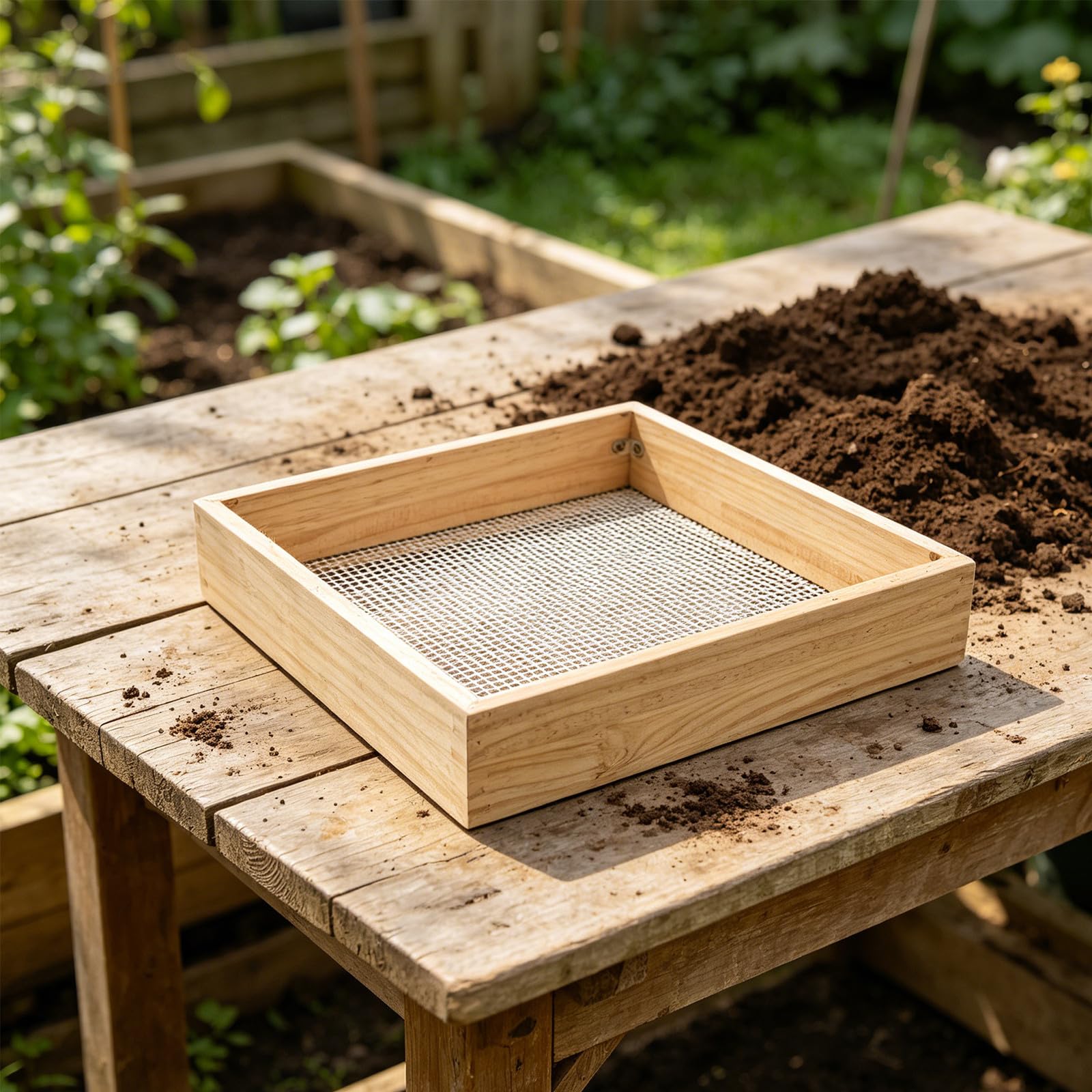 Tamis à Sol Sable de Jardin 38x38cm, Cadre Bois