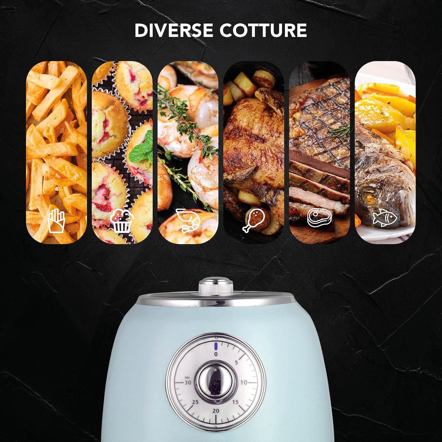 Friggitrice ad aria calda retrò senza olio 2,5 litri, 1500W, 200°C, timer 30 minuti, Improve IMPFR2510 Friggitrice ad aria calda retrò senza olio 2,5 litri, 1500W, 200°C, timer 30 minuti, Improve IMPFR2510