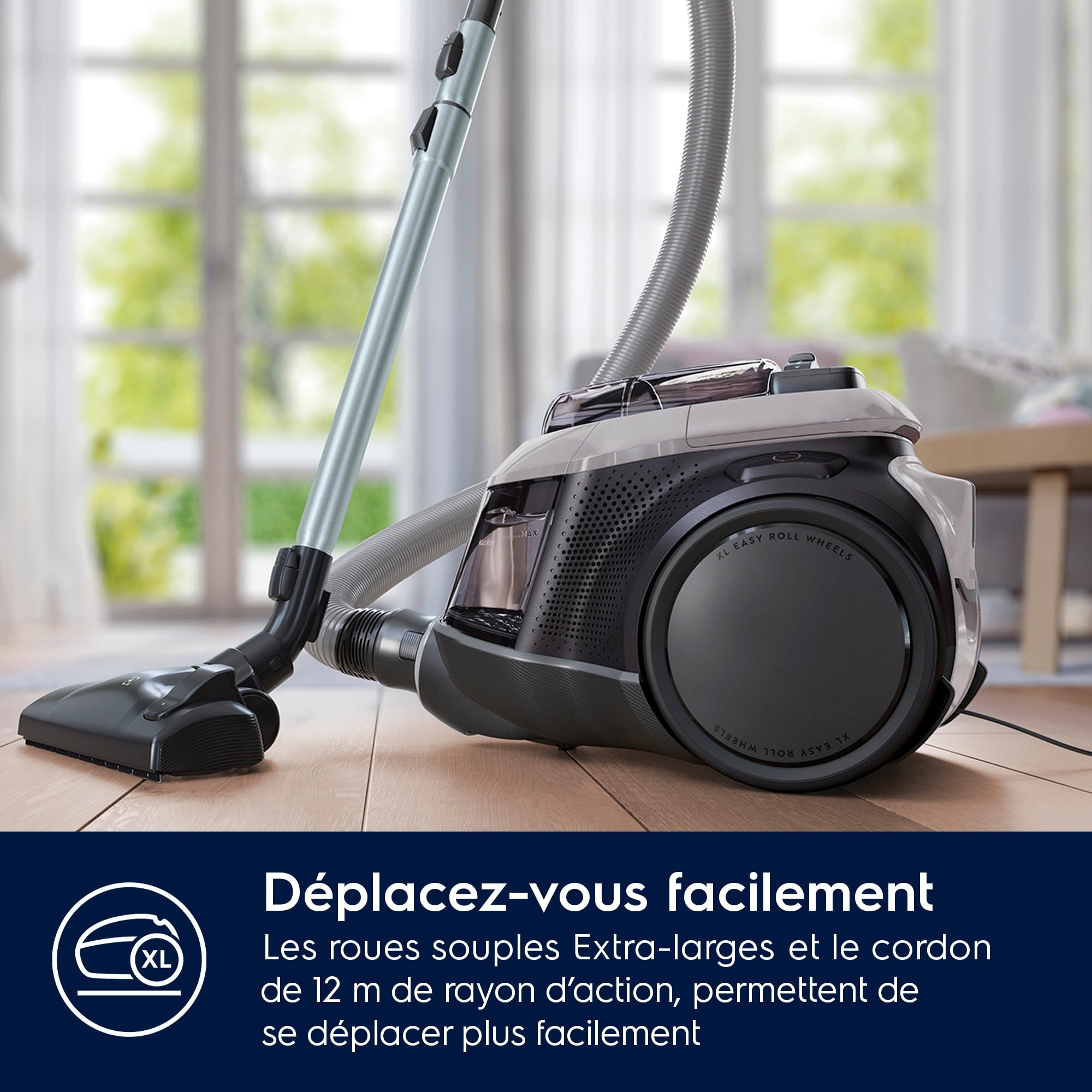 Electrolux Pure C9, Aspirateur Traineau sans Sac, Aspiration Puissante, 7 étapes de Filtration, Poignée Flexible avec Variateur de Flux d'air, Accessoires 3 en 1 Clipsés sur Poignée, PC91-4MG, Gris