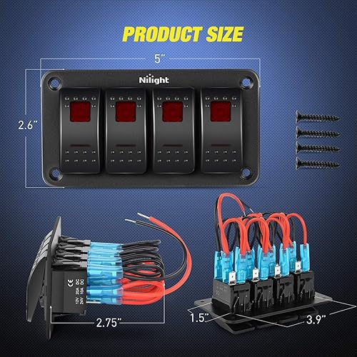 Vista 231 de Nilight Panel de interruptor basculante de 4 bandas, 5 pines de encendido y apagado, soporte de aluminio de 12 V, 24 V, interruptores Verde