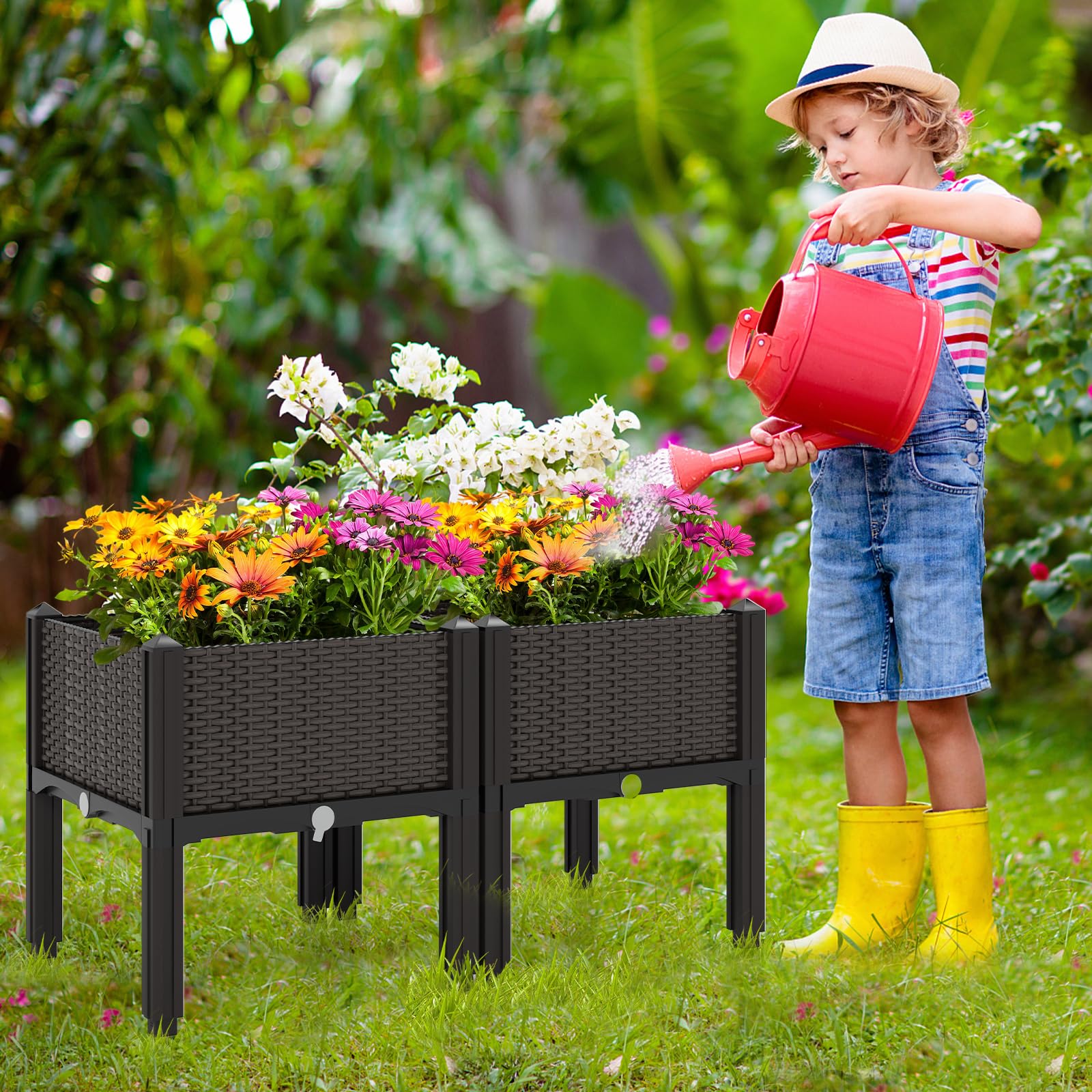 Giantex Raised Garden Bed, Elevated Planter Box Kit W/ 8 Legs, 2 Planter Boxes, Self-Watering System, Drainage Holes, Indoor & Outdoor Vegetable Fruit Flower Herb Growing Box