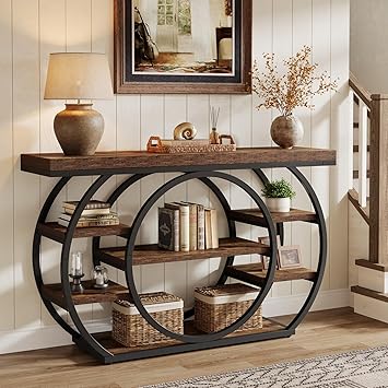 Tribesigns 47" Console Table for Living Room, 5-Tier Industrial Entryway Table with Metal Frame, Narrow Sofa Table Behind Couch Accent Tables for Entryway, Hallway, Foyer, Rustic Brown
