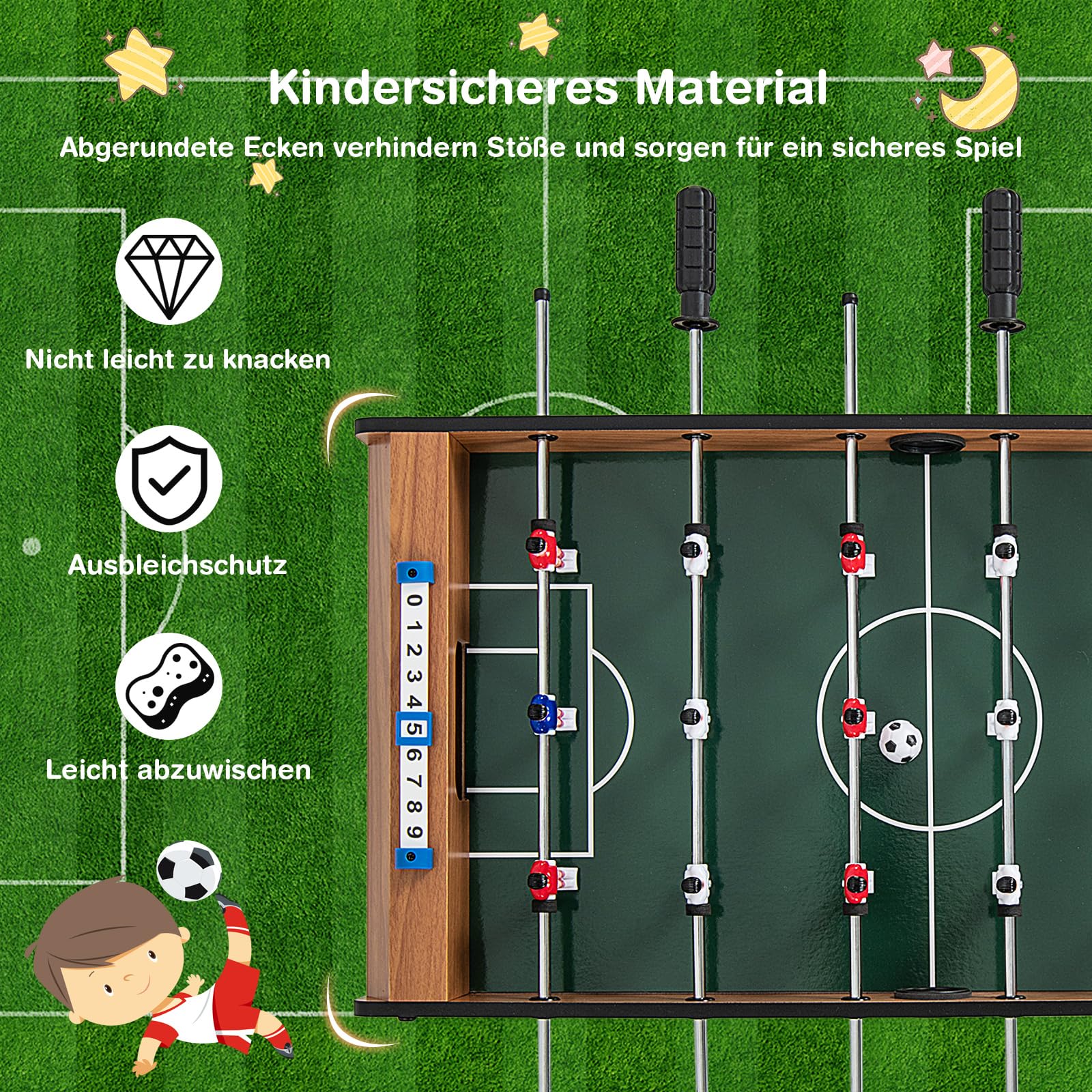 COSTWAY Mini Tischkicker aus Holz, Kickertisch inkl. 18 Kicker und 2 Fußbälle, Tischfussball für Erwachsene und Kinder, 69 x 60 x 24 cm