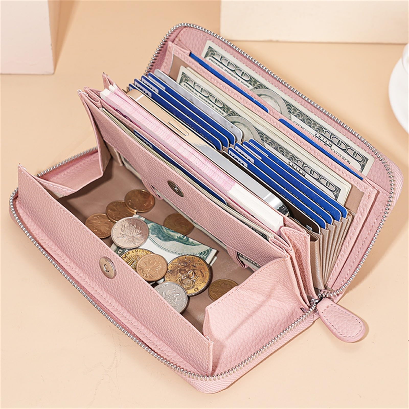 Cartera Larga para Mujer Cartera for Mujer, Bolso Largo con múltiples Posiciones for Tarjetas, Monedero, de Mano para Viajar(Schwarz)