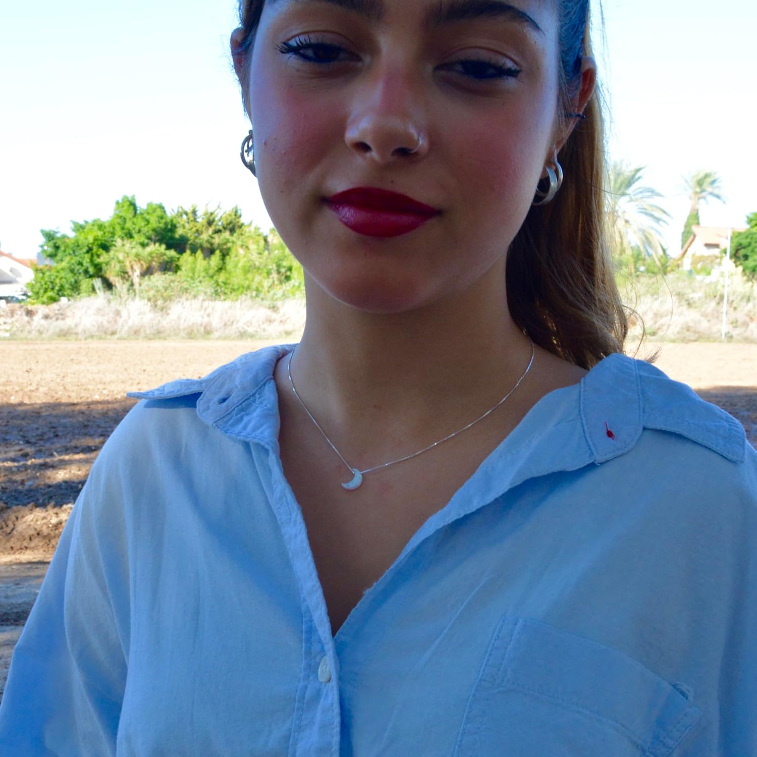 AVNIS White Opal Moon Necklace Crescent Moon Choker Jewelry, Dainty Box chain Length 16+2 Inches extender Gift for Girl Women