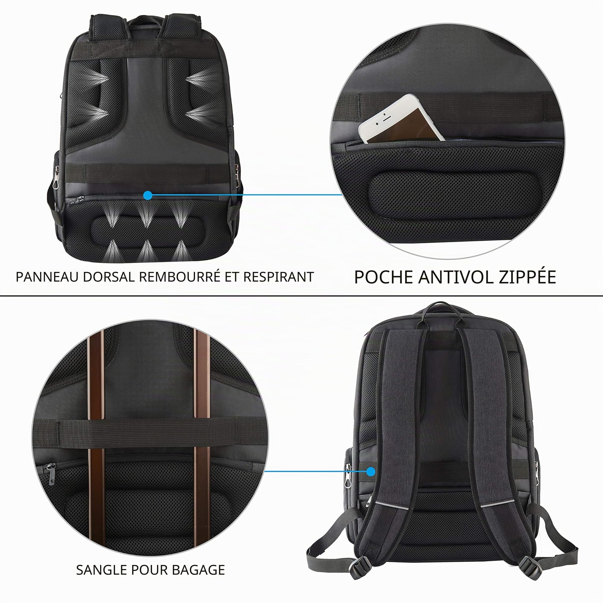 KROSER Sac à dos ordinateur portable 17,3" imperméable USB RFID