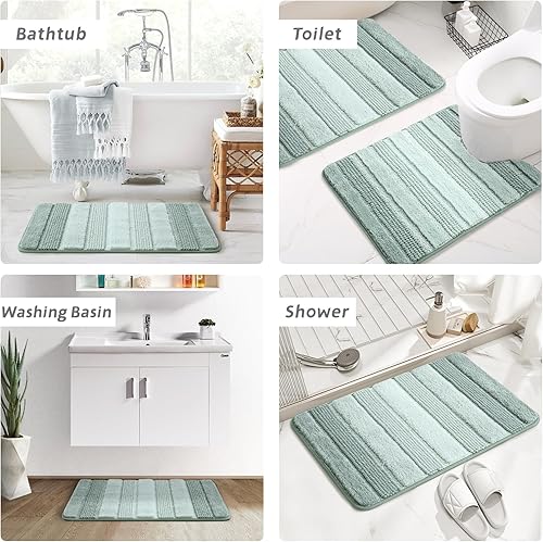 Miniatura 7 de Kmson Juego de 3 alfombras de baño de felpilla ombré, antideslizantes, ultra suaves, lavables, peludas para bañera, tapete de ducha de microfibra
