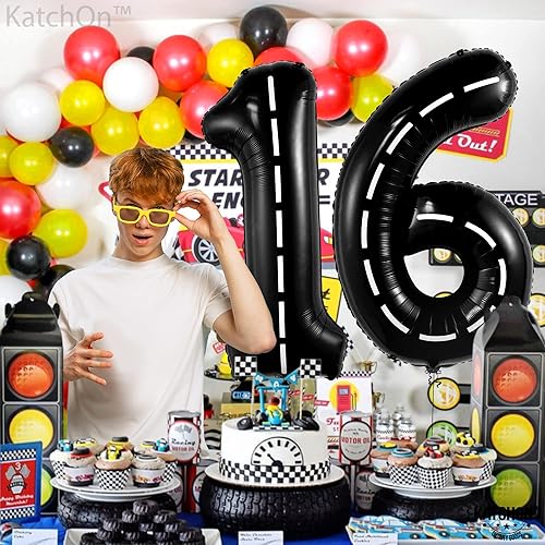 Miniatura 8 de KatchOn, Globos negros gigantes de cumpleaños número 16, 40 pulgadas, globos con números 16, decoraciones de cumpleaños de 16 años para niños,