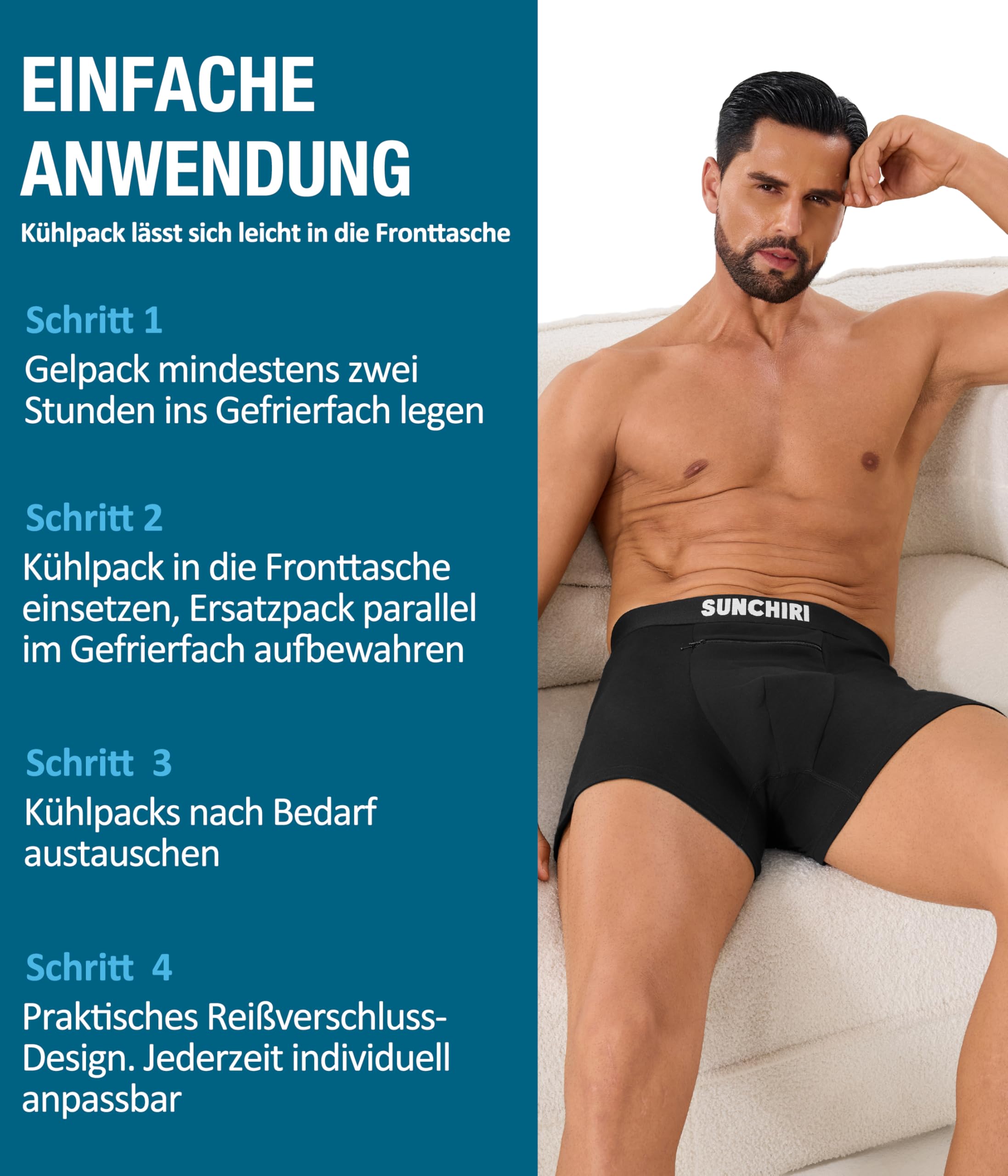 Vasektomie Unterwäsche, Boxershorts Herren mit 2 Kuehlakkus Fuer Hodenunterstuetzung & Scrotal-Schmerzlinderung, Unterhosen mit Reissverschlusstasche 2 Pack (M- XL)