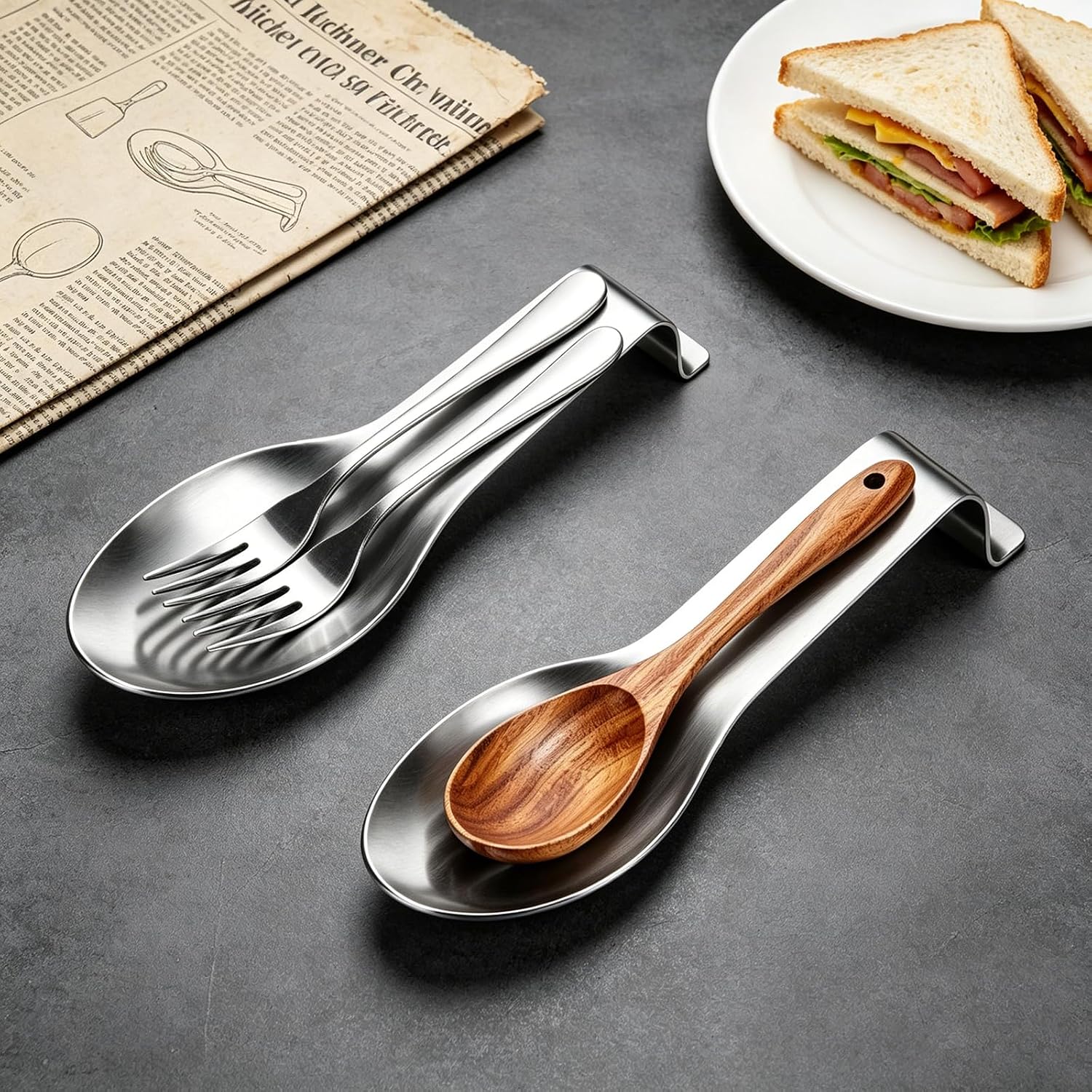 8 Pack Stainless Steel Spoon Rest, 10 Inch Heavy Duty Kitchen Utensil Holder for Stove Top & Countertop, Ladle Spatula Tong Cooking Utensil Rest, Dishwasher Safe Silver