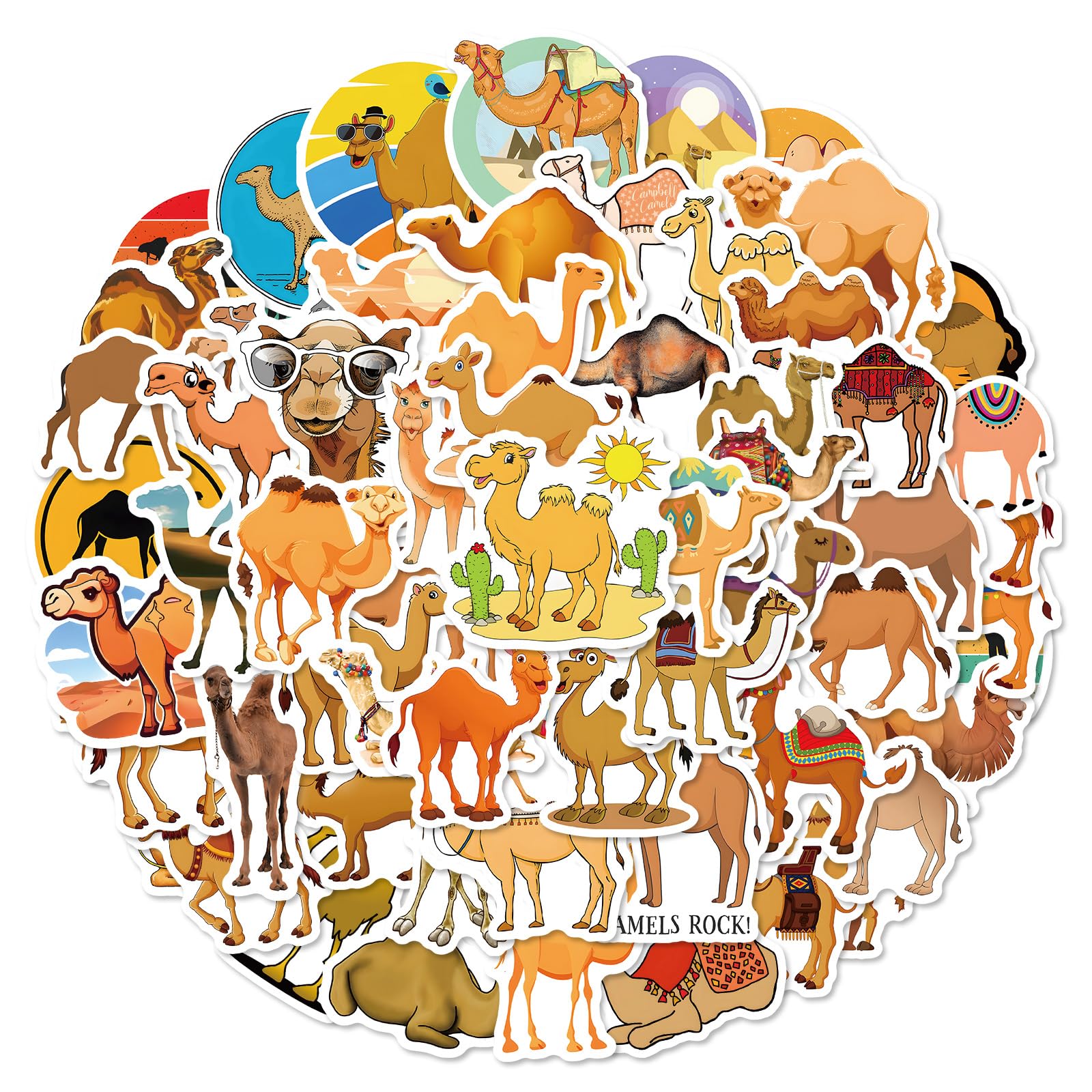 Affoto Boys Camel Stickers For Laptop (60 Pieces), Gift For Children, Teenagers, Adults, Animal Stickers, Waterproof Vinyl Stickers For Scrapbooking, Skateboard, Car, Luggage