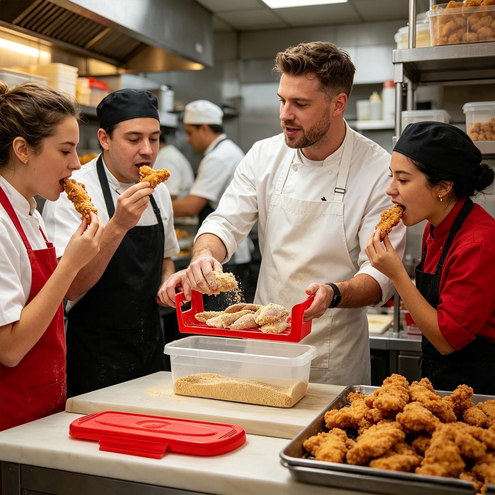 Better Breader, shaker | 2 pezzi strumenti di cottura multifunzione con vassoio, stazione per impanare pollo, per anelli di cipolla verdure, di pollo, ristorante, cucina, sala da pranzo