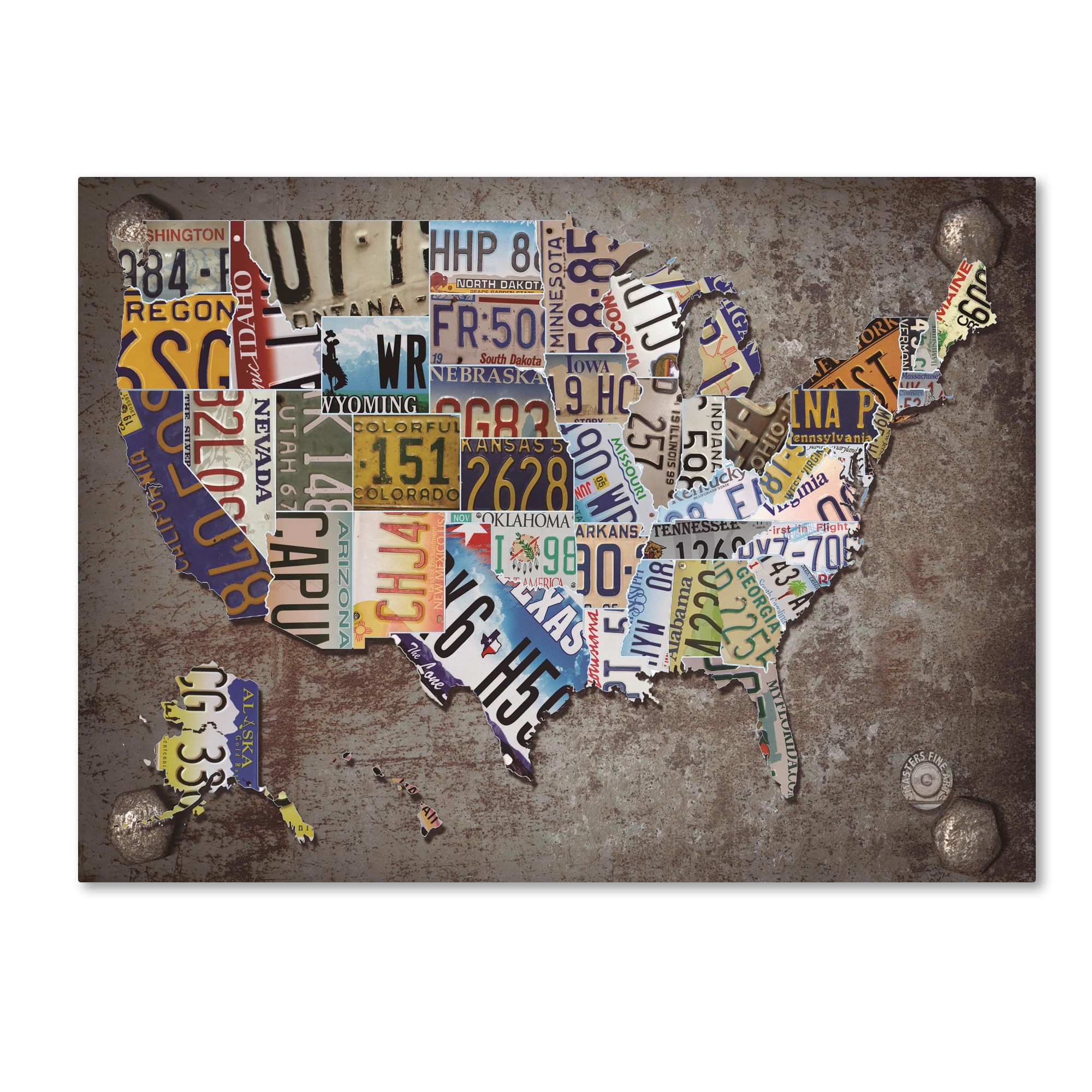 Masters Fine Art USA License Plate Map on Metal Canvas Art