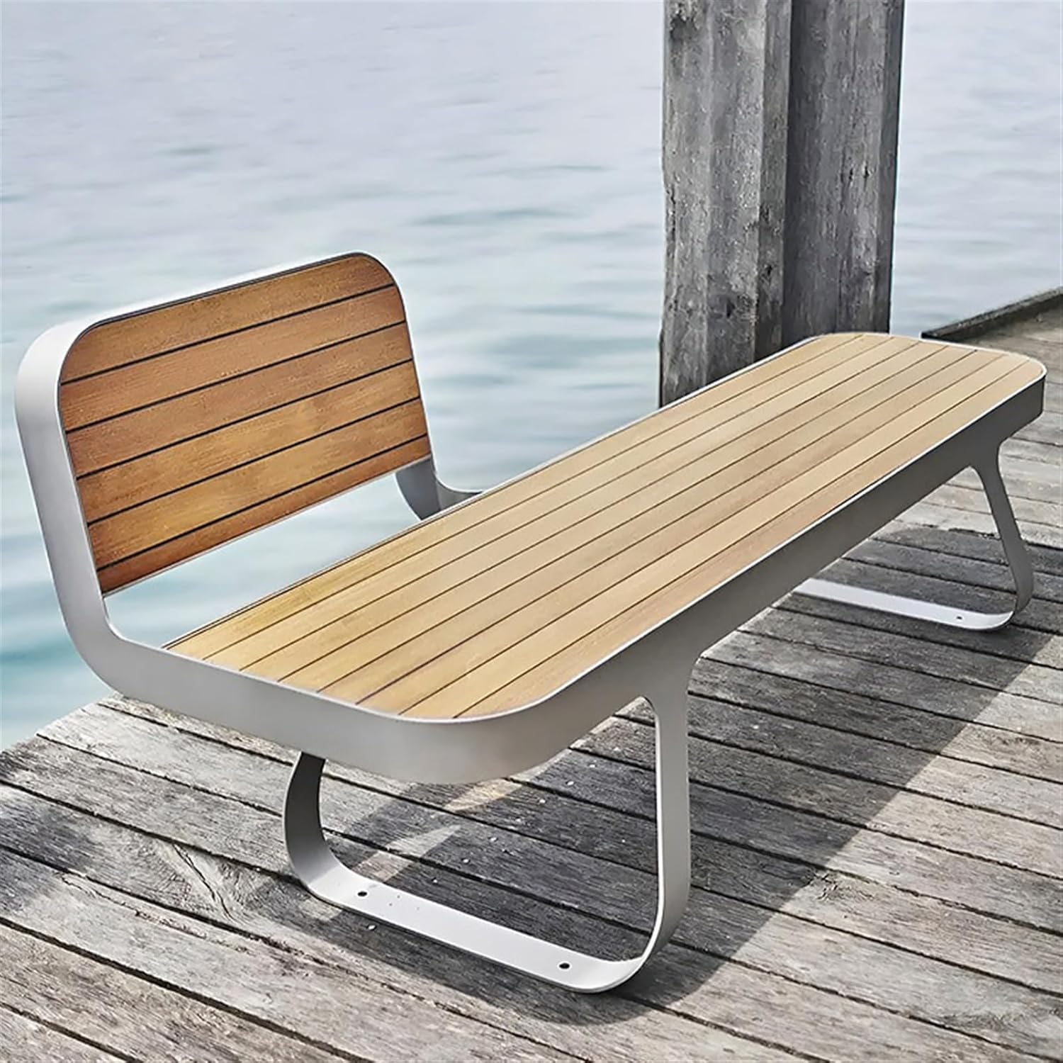 bancas de Patio Exterior Outdoor Garden Park Bench with Backrest, Hardwood Strip Steel Frame Outdoor Leisure Bench(XL)