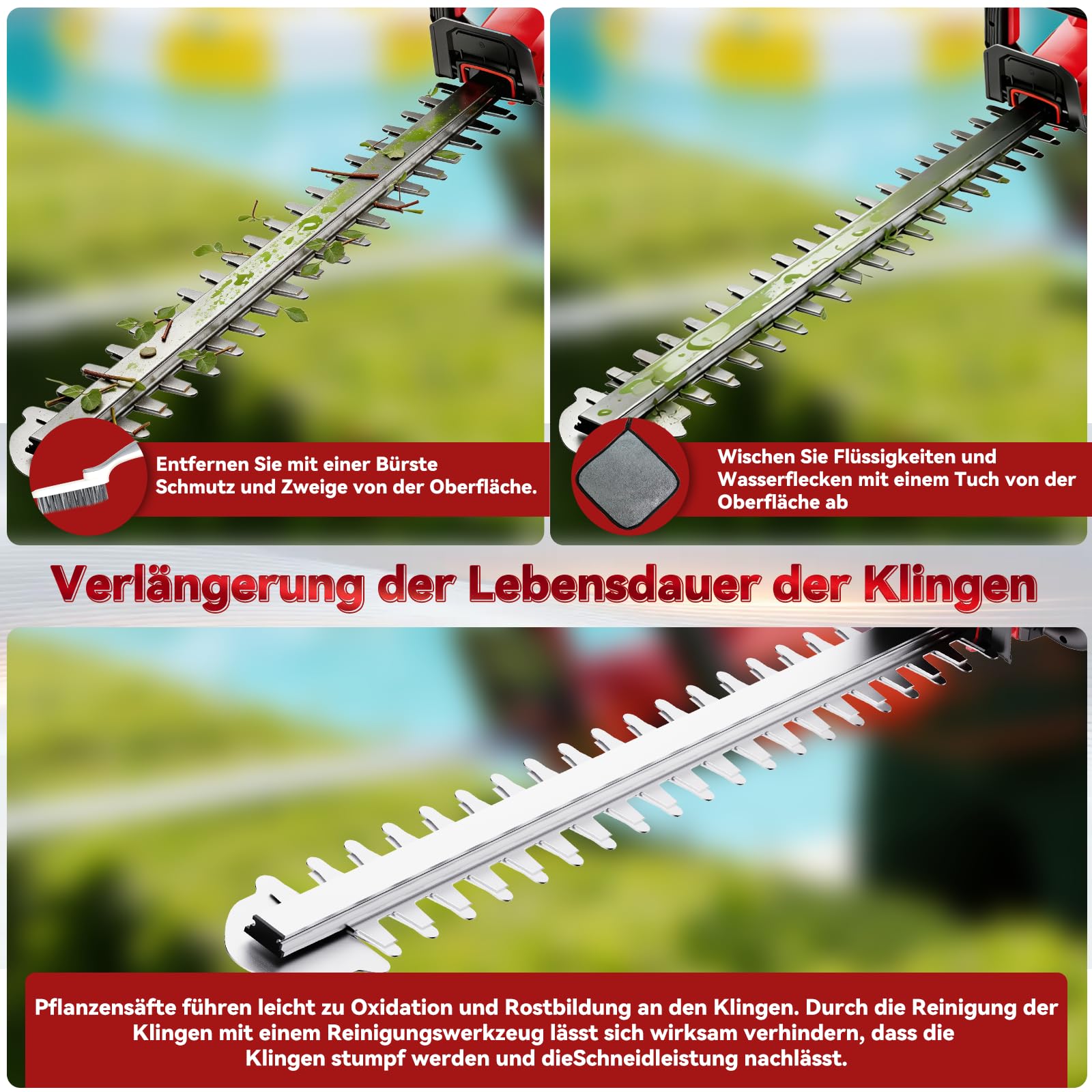 Akku-Heckenschere, für Makita 18V Akkus, Lange Heckenschere (ohne Akku) | Bürstenloser Motor, 52 cm Schnittlänge, 14 mm Zahnabstand, 270° drehbarer Kopf, Inklusive Reinigungspinsel