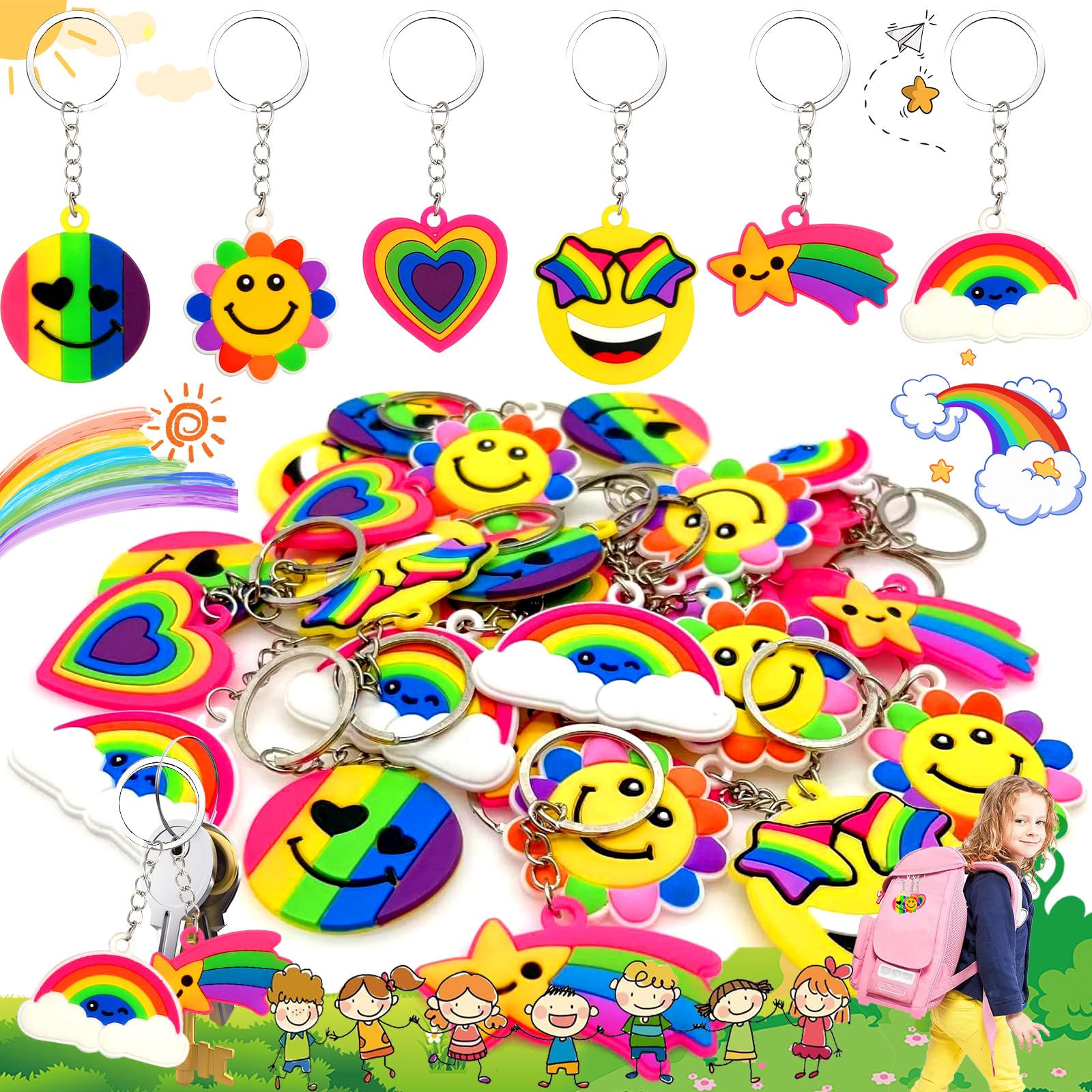 OneroomoneOneroomone 30 Pieces Mini Emoji Keychains, Face Keychains, Emoji Pendants, for Handbag, Backpack, Keychain, Cute Decoration Party Gift