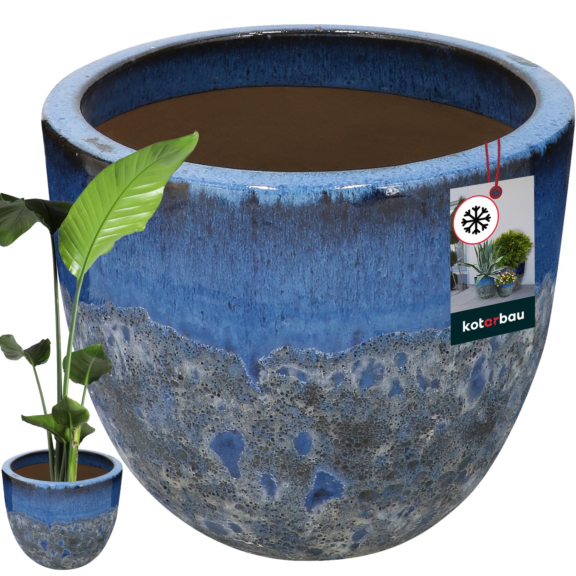 KOTARBAU® Blumenkübel Höhe 31 cm ⌀ 37 cm Blumentopf Dunkelblau Keramik Pflanzkübel frostsicher Übertöpfe für draußen Flower Pot Outdoor & Indoor Pflanzkübel innen außen