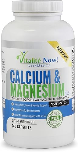 Mejor calcio y magnesio + vitamina D3 400 UI, altamente absorbible con boro, 10 formas de calcio + fósforo para la fuerza ósea, todo natural, 240
