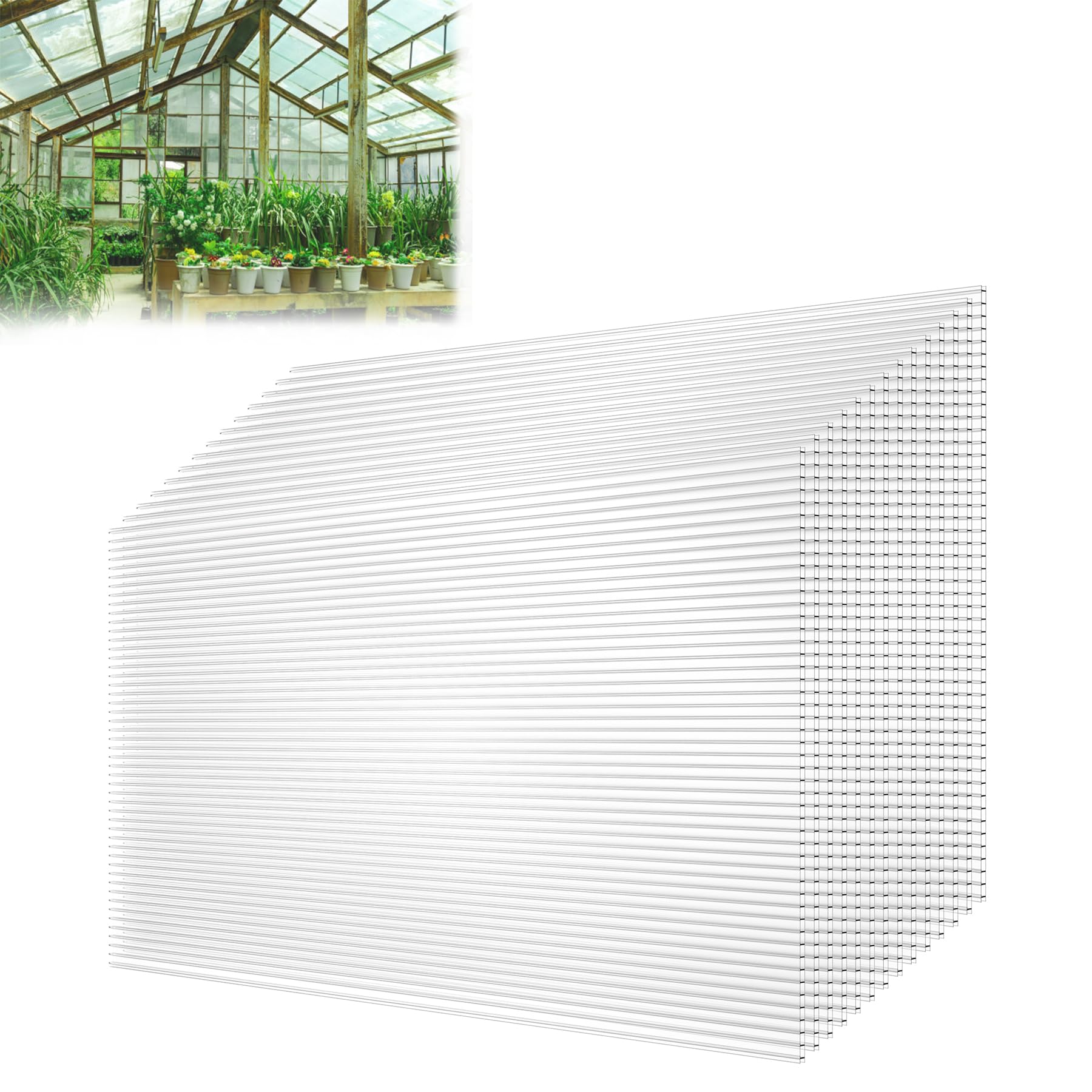 Froadp 14 Piezas Láminas de Policarbonato Celular Plástico Resistente UV-Rayos Accesorios de Doble Ranura para Plantas Cultivos Sistemas de Carpas de Invernadero de Jardín(605x1210x4mm, Transparente)