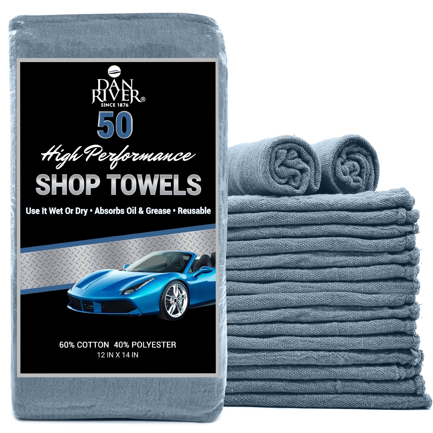 DAN RIVER Shop Towels 12x14 inc 50 Pack Medium Blue Terry Cloth Rags