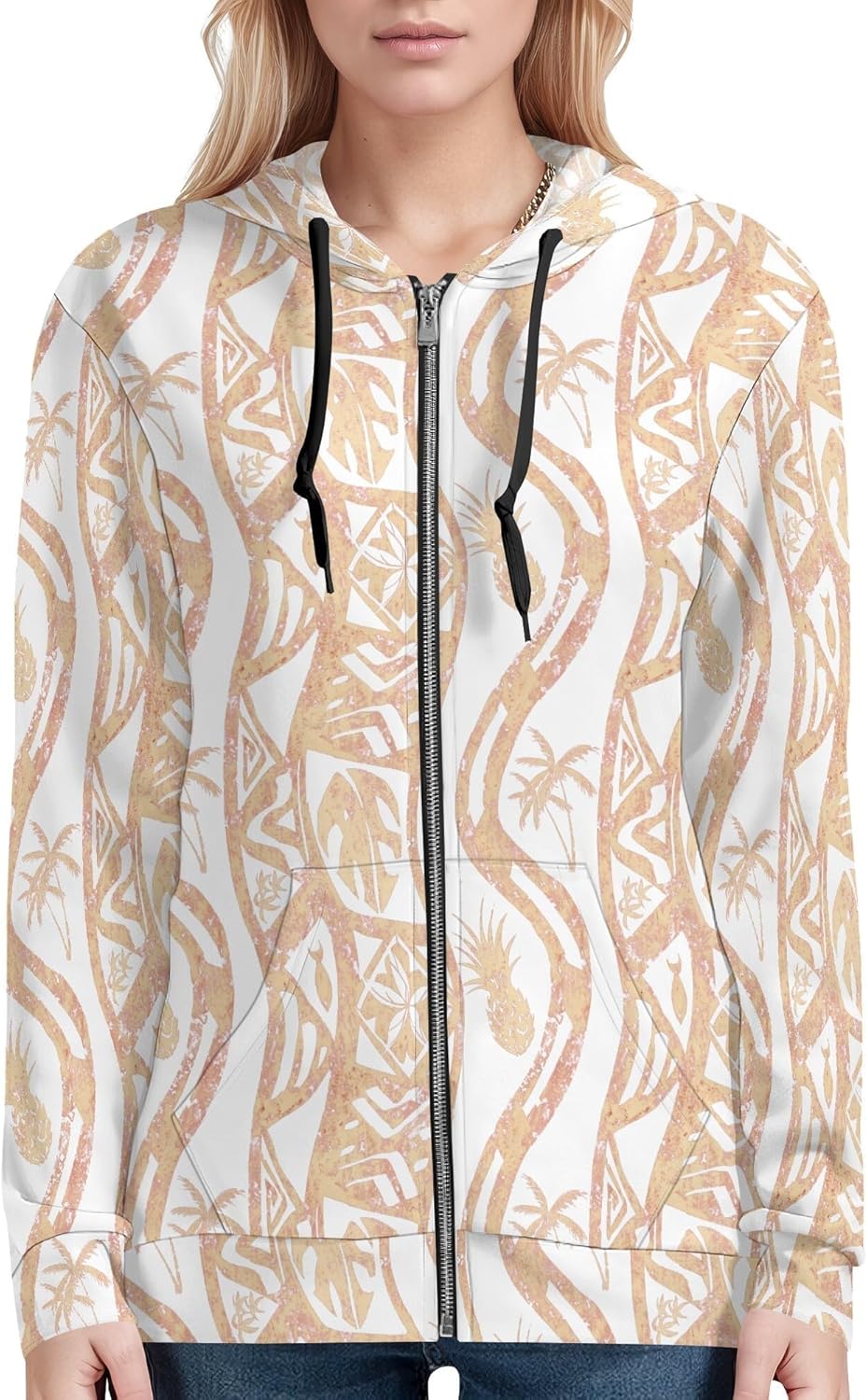 Womens Boho Tropical Floral Lightweight Zip Up Hoodie
