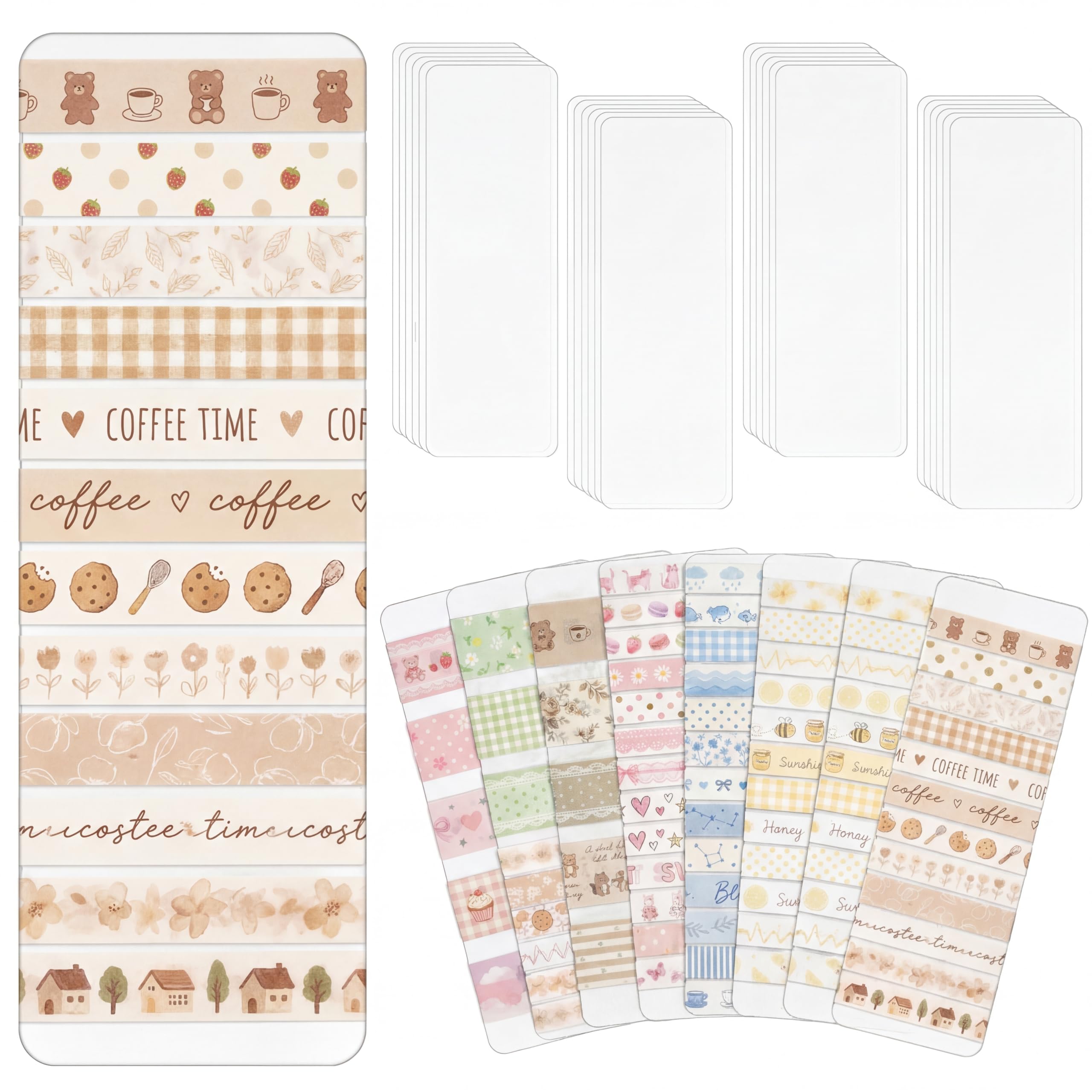 Crtiin 60 Pcs Washi Tape Cards Organizer with Storage Box –Portable Washi Tape Holder &amp; Display Board for Scrapbooking, Journaling, DIY Crafts, Travel (Semi-Translucent)