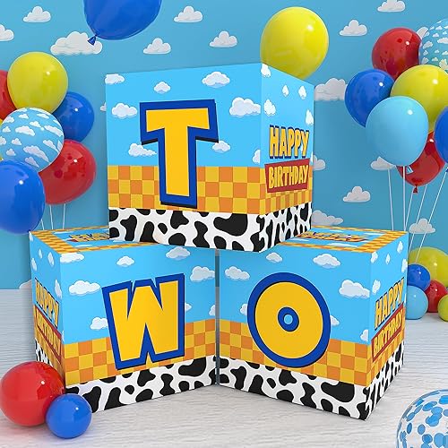 Caja de dos globos, suministros de fiesta de cumpleaños de dibujos animados, decoraciones de fiesta de dibujos animados azules, decoraciones de dos