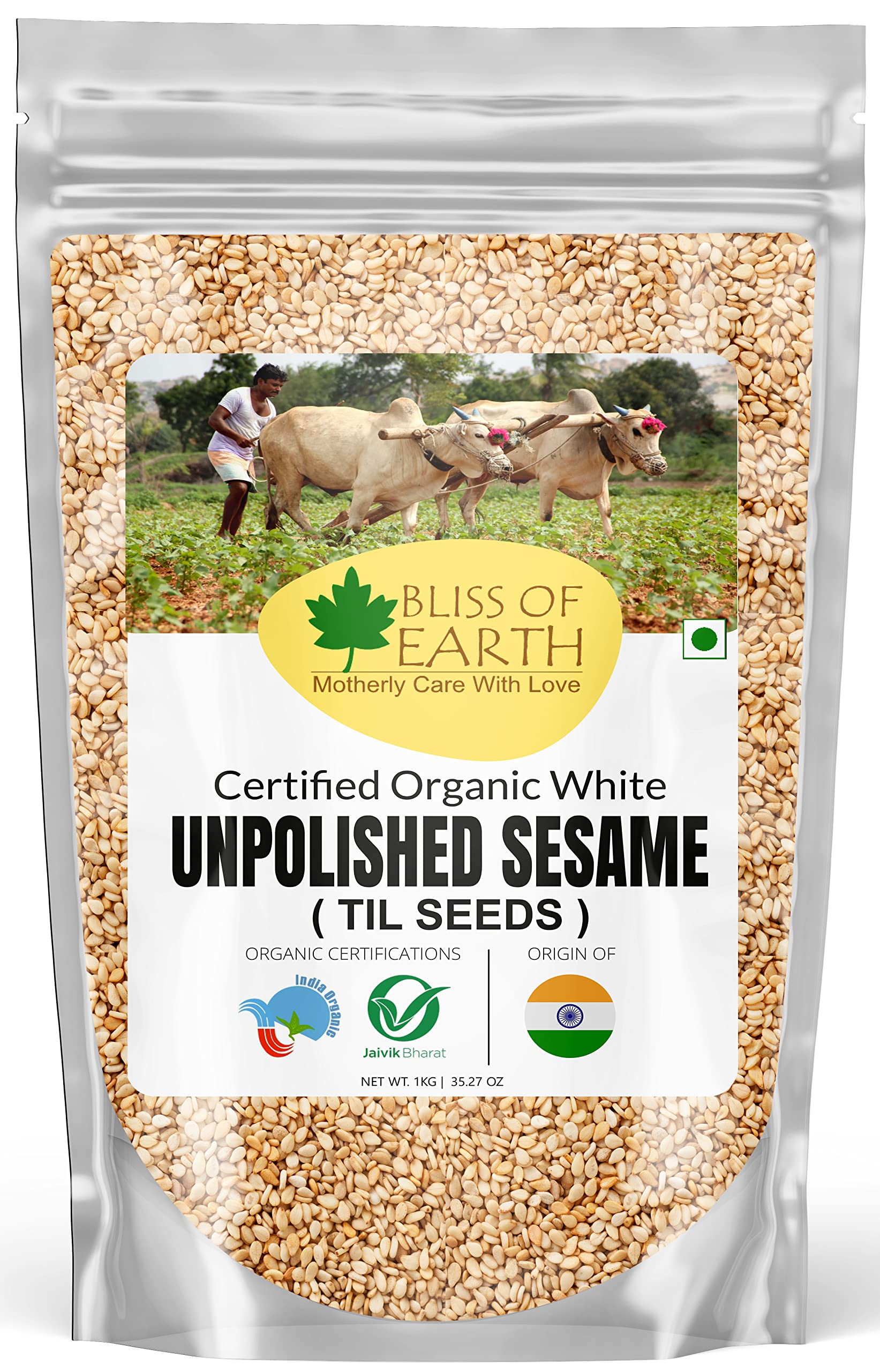 Bliss of Earth USDA Organic Unpolished Sesame Seeds 1kg White For Eating, Raw Til Seeds