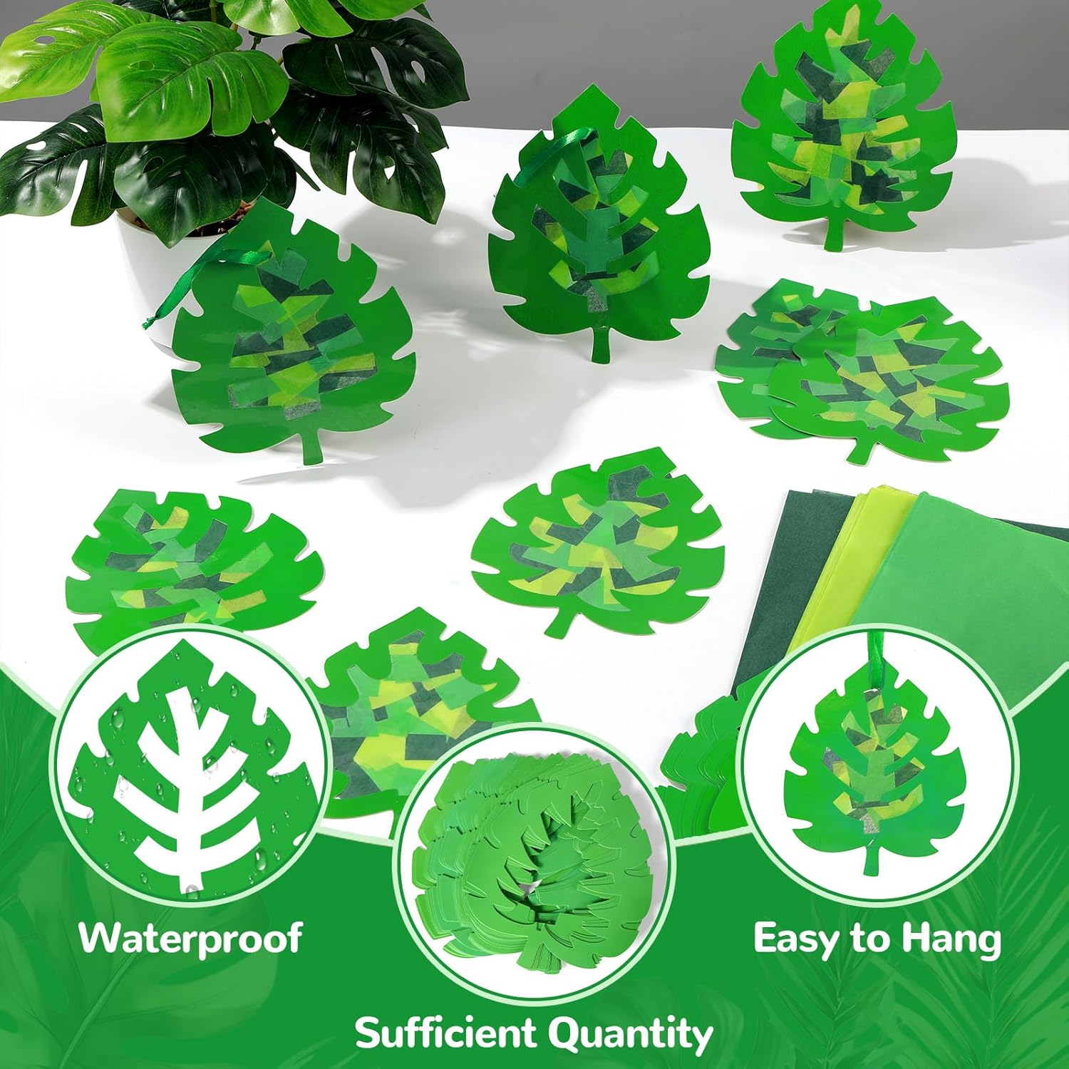 32 Sets Palm Sunday Crafts Easter Palm Leaf Tissue Paper Suncatchers Kits Bulk Stained Glass Effect Spring Sunday School Window DIY Art Craft for Religious Christian Home School Activities Party Favor