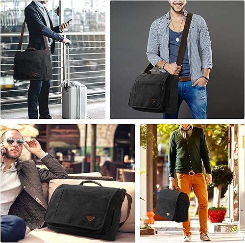 Miniatura 6 de Bolsa para laptop de 17 pulgadas, bolsa de mensajero para hombre, bolsa de viaje, casual, de lona, para estudiante, bolsa de hombro para hombres