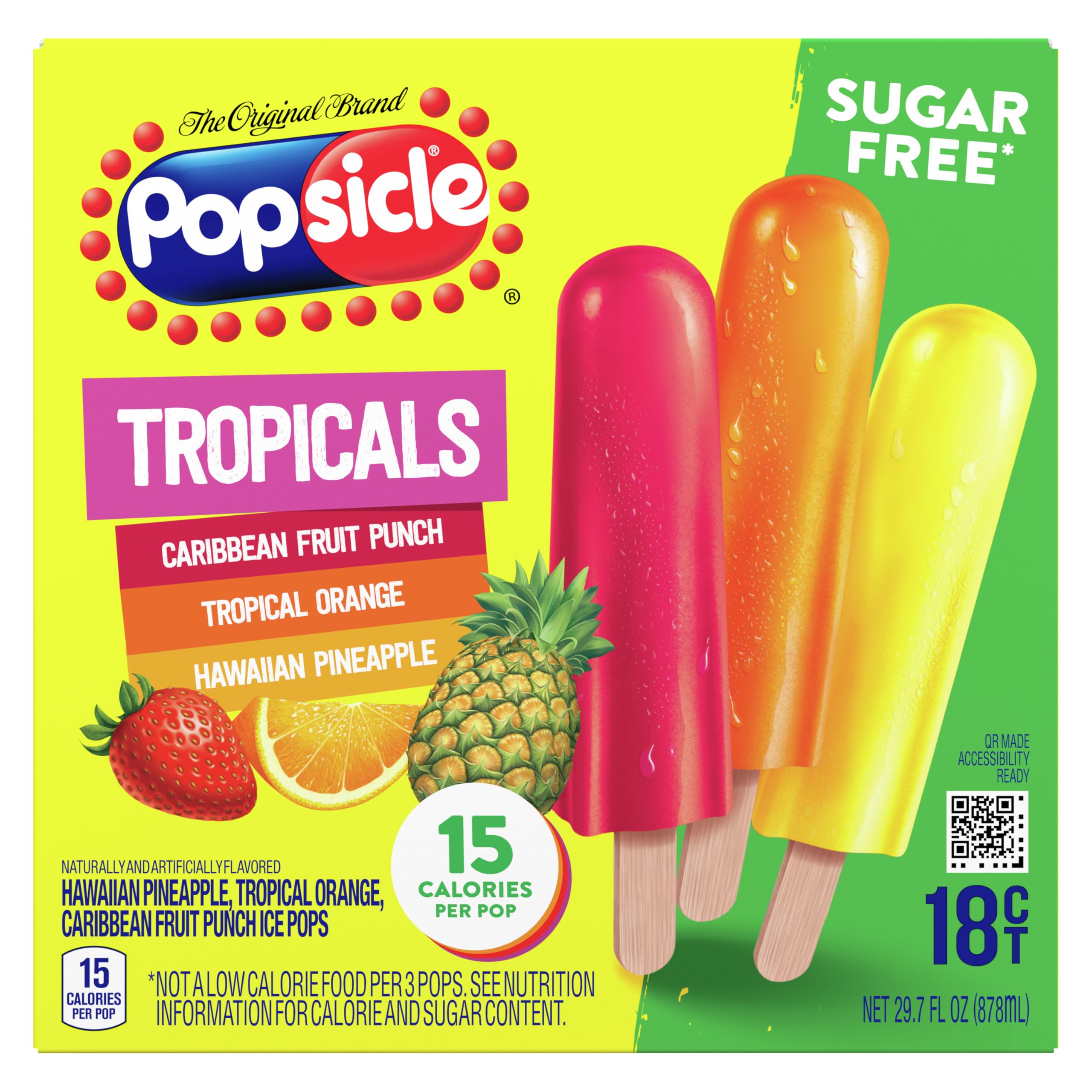 Popsicle Ice Pops 18 Count Tropicals For a Sugar Free Frozen Dessert Frozen Ice Pops With only 15 Calories 29.7 oz