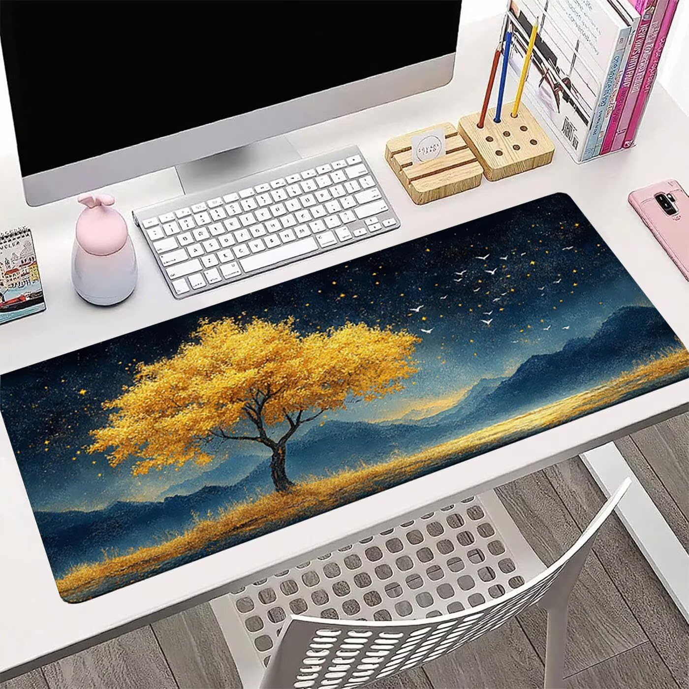 Żółta podkładka pod mysz do gier XXL 1500 x 800 mm podkładka pod mysz biurowa szyta wodoodporna antypoślizgowa podkładka pod mysz drzewną do gier, biura, wystroju domu, szybciej, prezenty dla mężczyzn