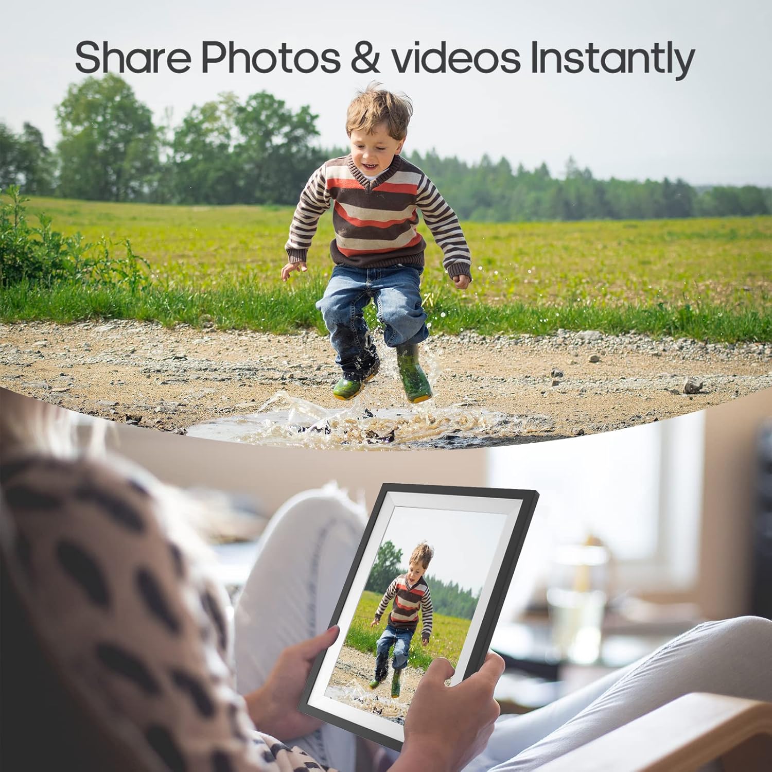 AISLPC Digital Picture Frame 10.1 Inch Smart WiFi Digital Photo Frame 32GB Storage, 1280x800 IPS Touch Screen HD Display, Auto Rotate Share Photos/Videos via Frameo App, Easy Setup, No fees (Black) : Electronics