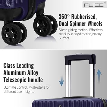 FLIEE Cabin Suitcase Hard Shell | 55x40x20cm Cabin Luggage | Lightweight Suitcase | Aluminum Telescopic Handle | TSA 3 Digit Combination Lock | 4 Dual Spinner Wheels. (Blue, Cabin 20'')