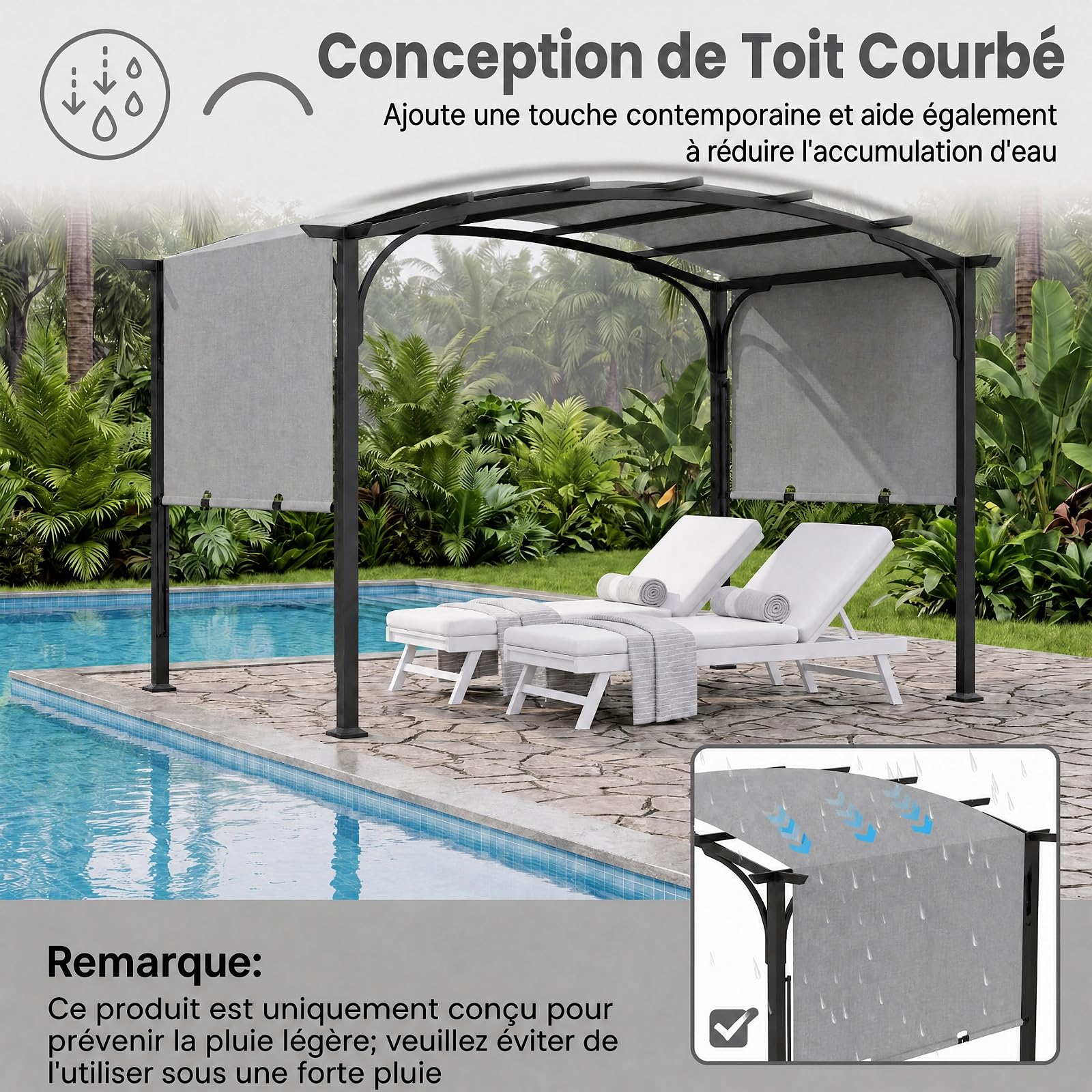 GOPLUS 3 x 2,5 M Pergola Jardin Extérieur en Métal avec Toit Coulissant