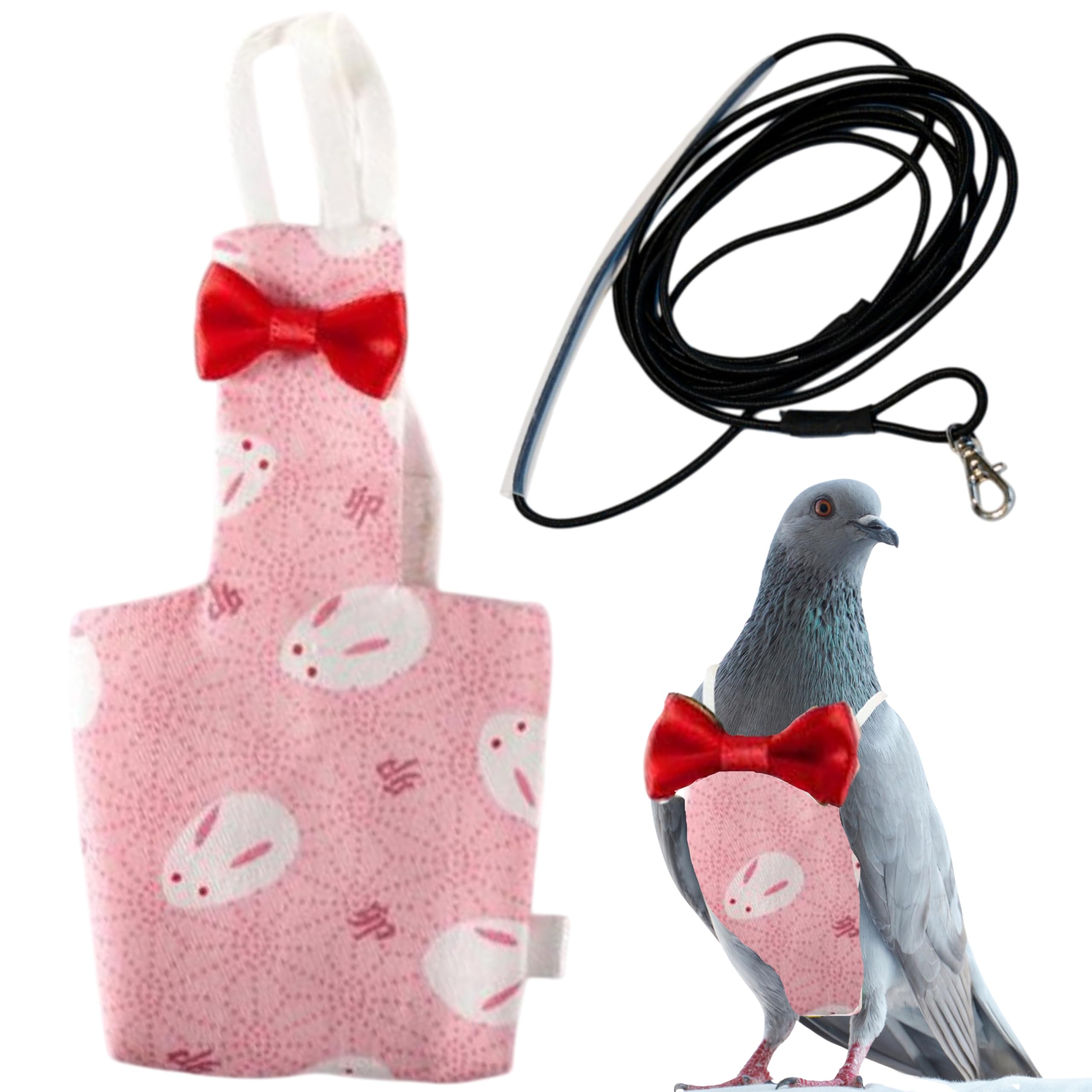 Pigeon Diaper Harness and Bird Leash Set, Birds Diapers for Pigeons and Leash Pigeon Harnesses, Diapers for Birds Cockatiel Parrot Parakeet, Macaw Harness and Leashes Pants (L-Pink Rabbit)