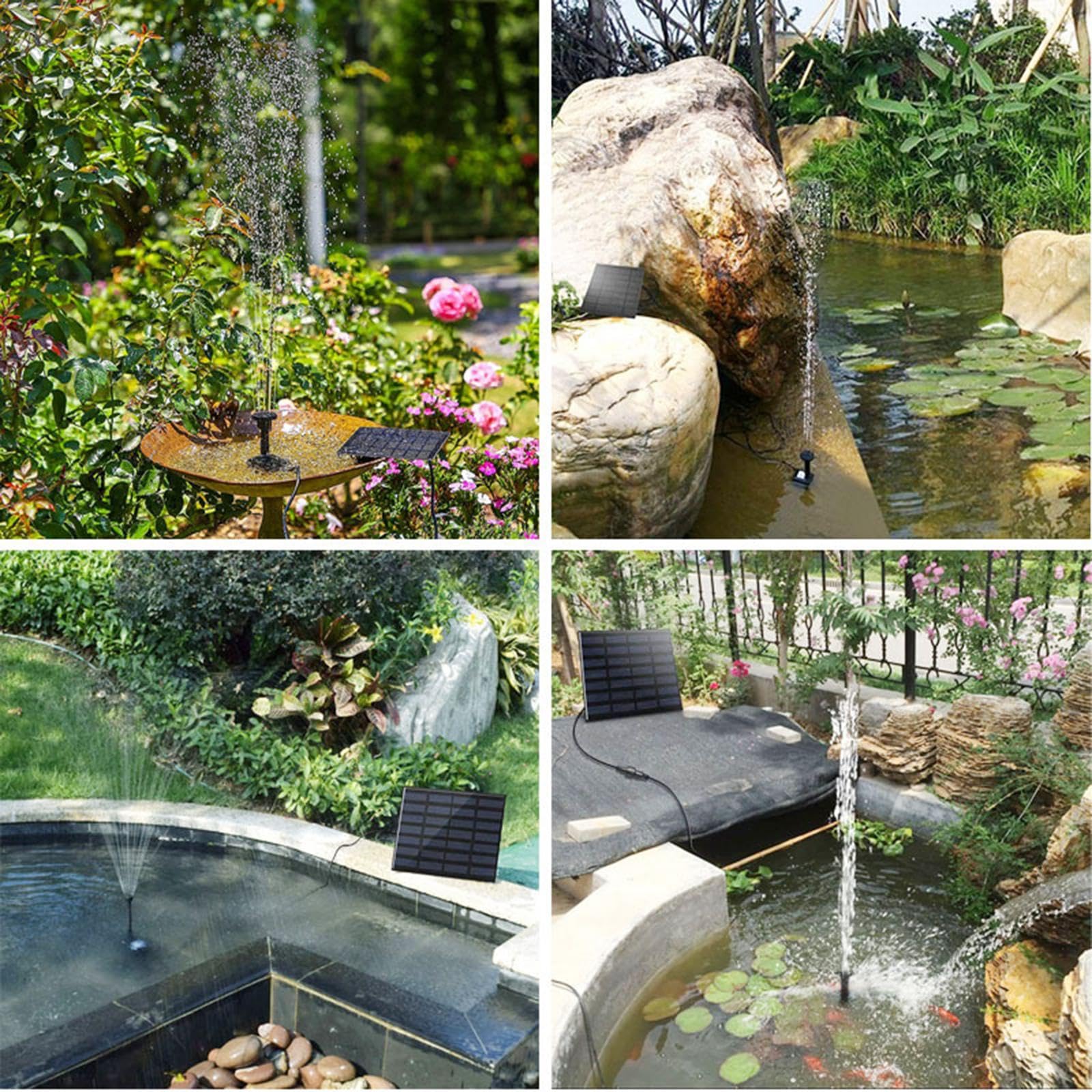 Set di 3 pompe ad acqua solare con 4 ugelli per fontana esterna per uccelli da giardino